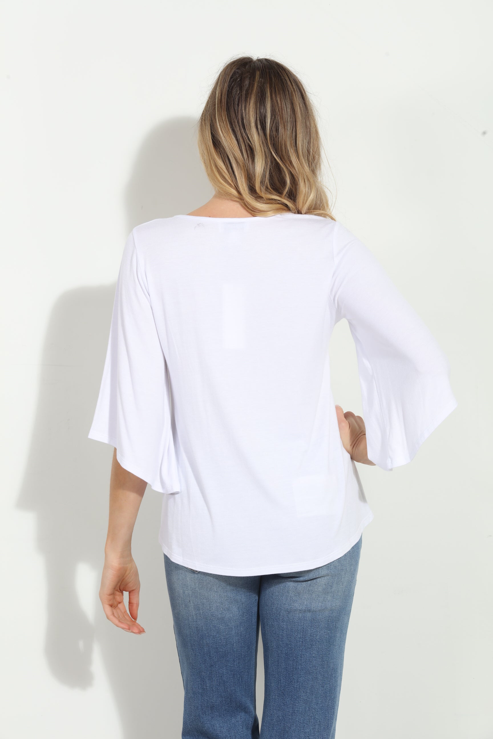 White Jersey Bell Sleeve Top