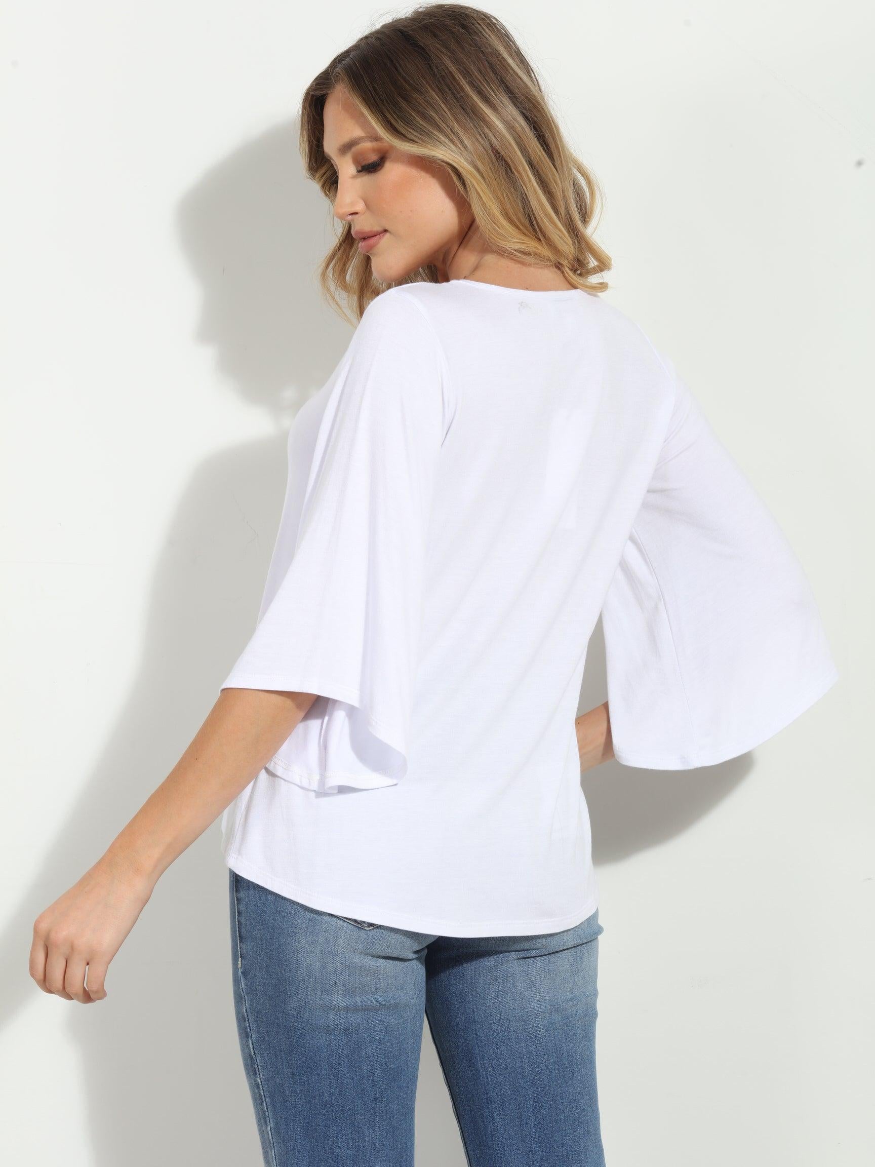 White Jersey Bell Sleeve Top-BEST SELLER