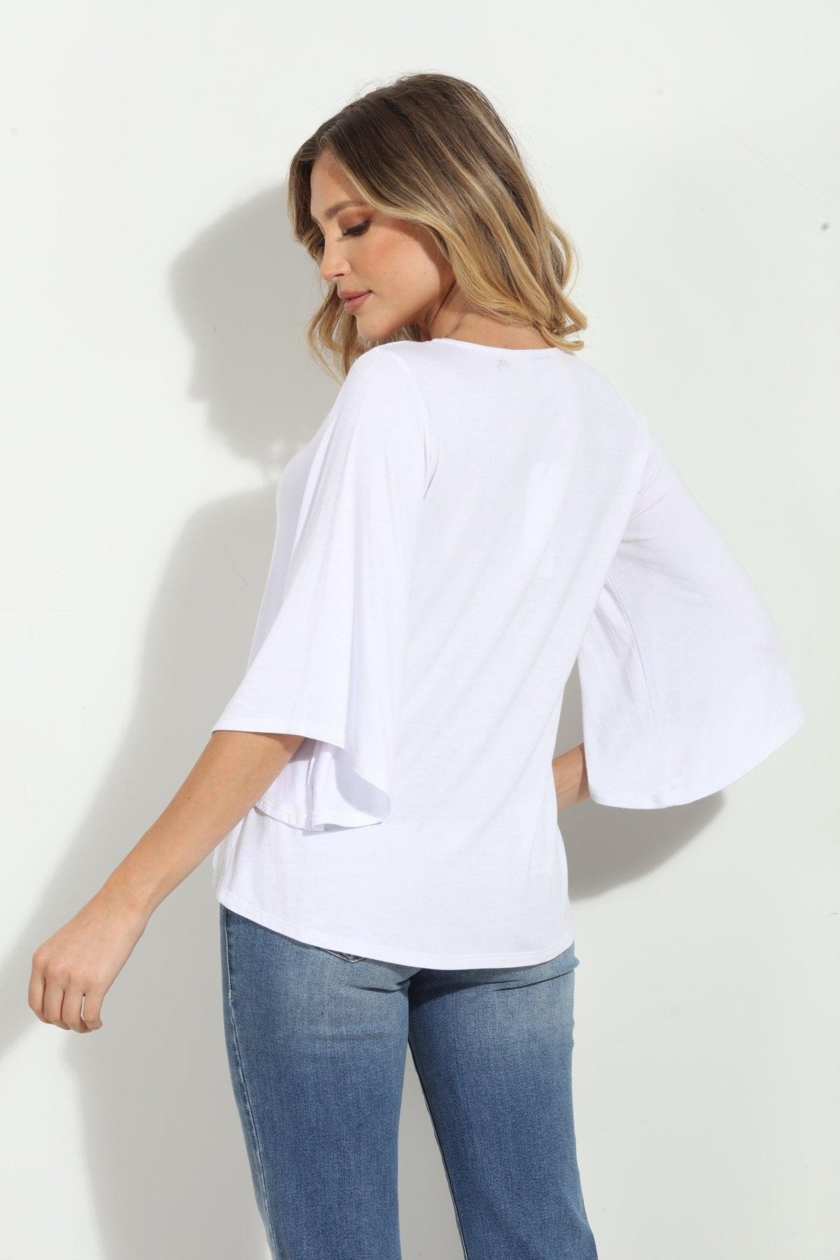 White Jersey Bell Sleeve Top-BEST SELLER