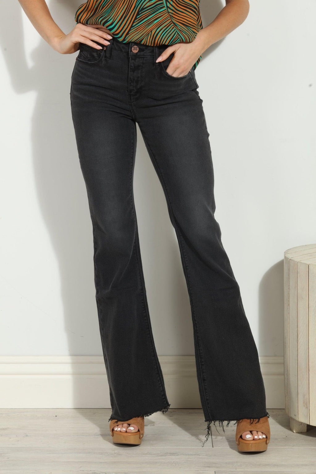 Unpublished Distressed Janet Flare Jean- Black - FINAL SALE