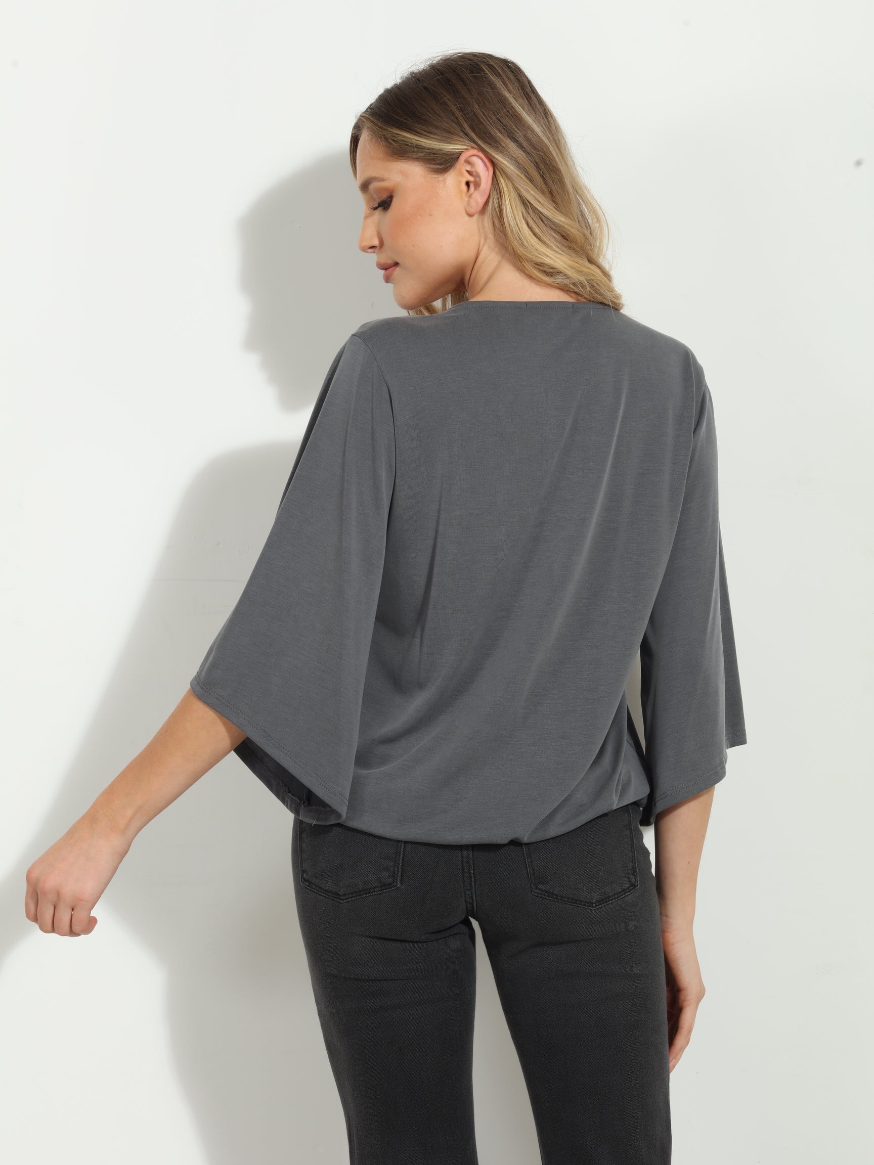 Charcoal Cupro Surplice Top-BEST SELLER