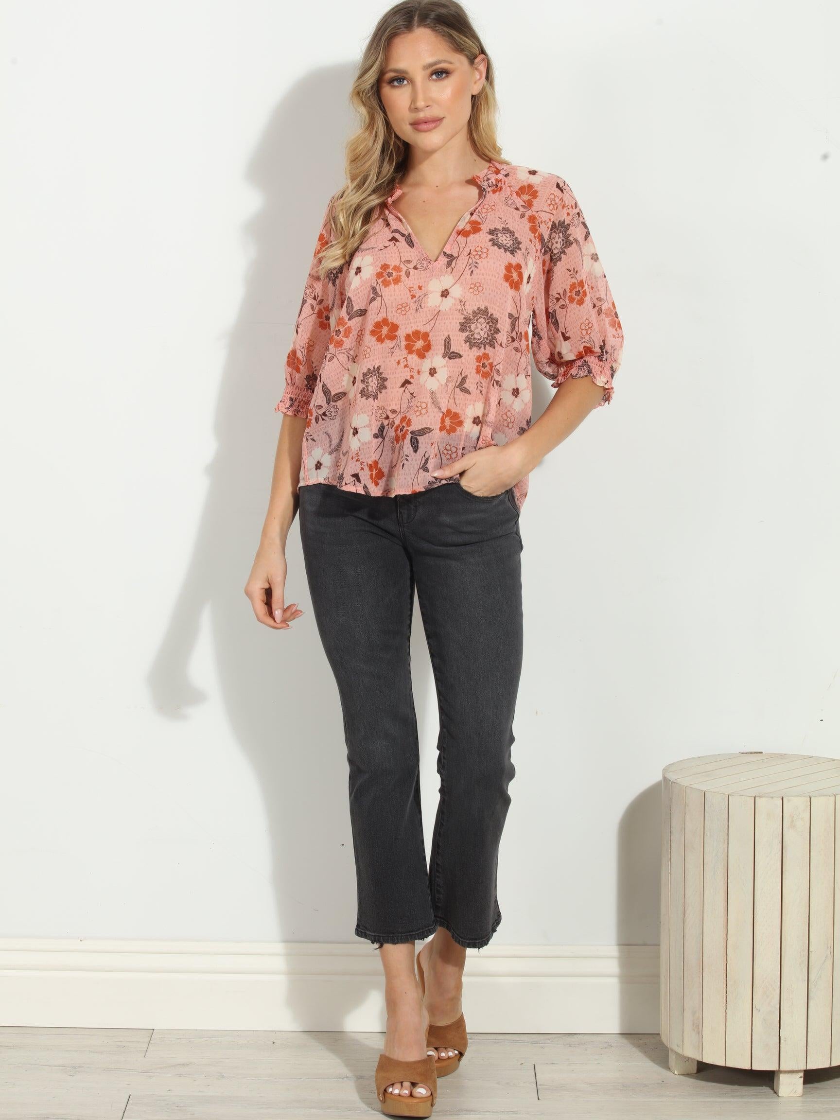 Georgia Split Neck Blouse-FINAL SALE