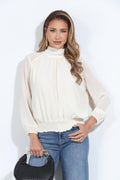 Oyster Chiffon Mock Neck Blouse-FINAL SALE