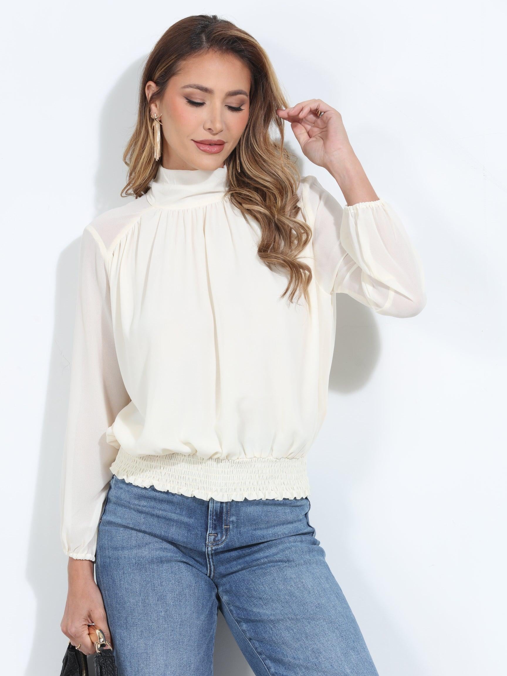 Oyster Chiffon Mock Neck Blouse-FINAL SALE