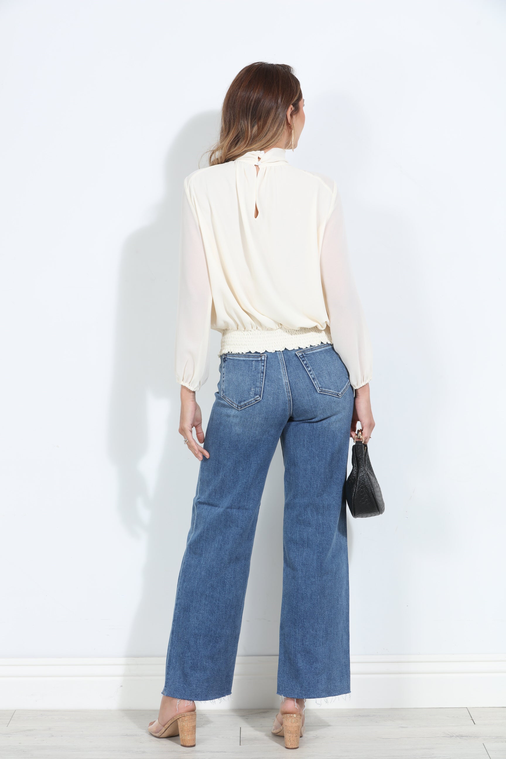 Oyster Chiffon Mock Neck Blouse