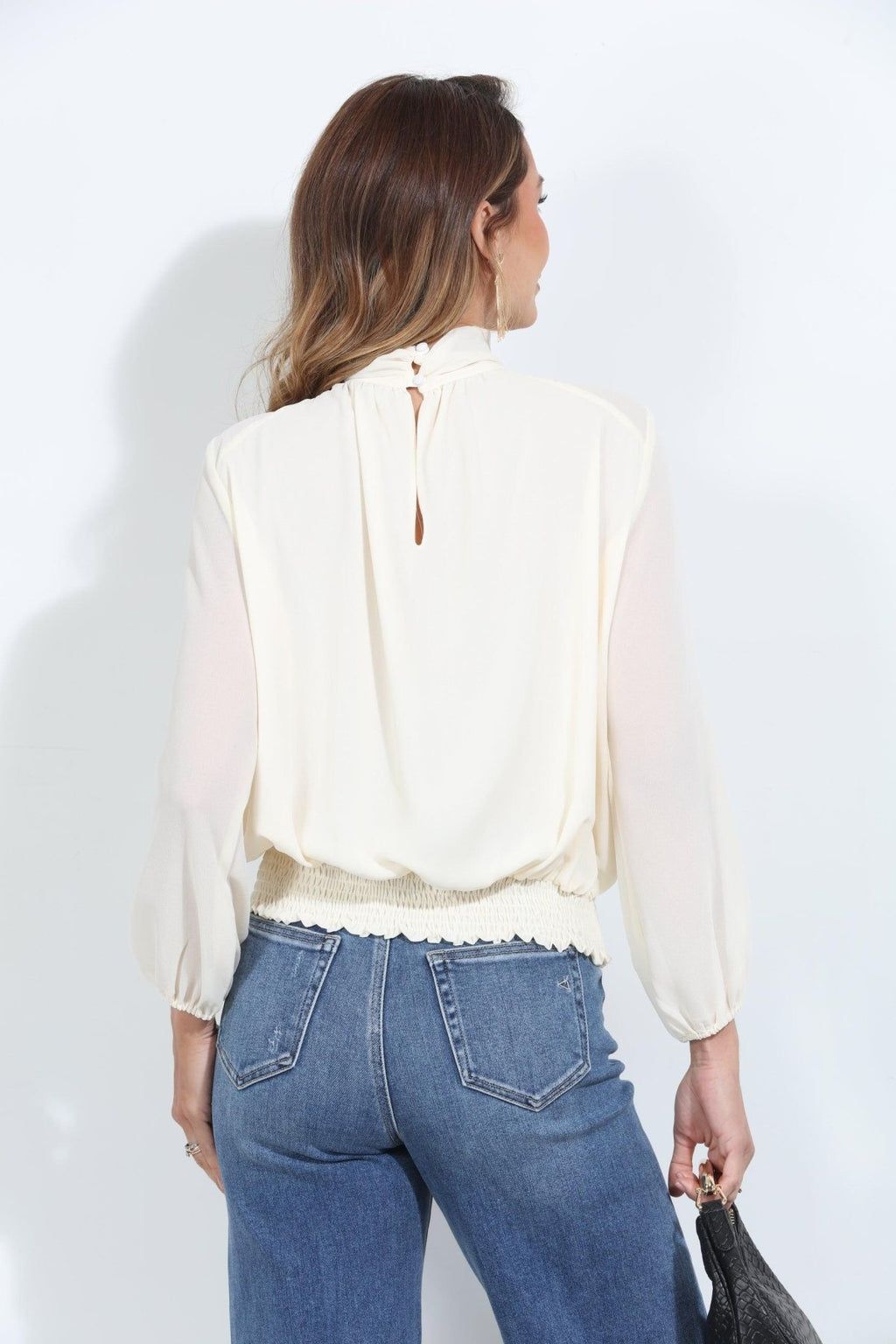 Oyster Chiffon Mock Neck Blouse-FINAL SALE