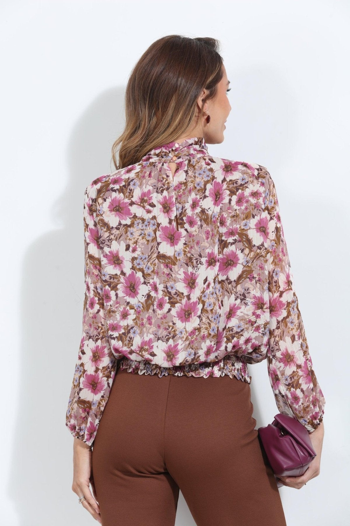 Dahlia Cropped Mock Neck Blouse-FINAL SALE