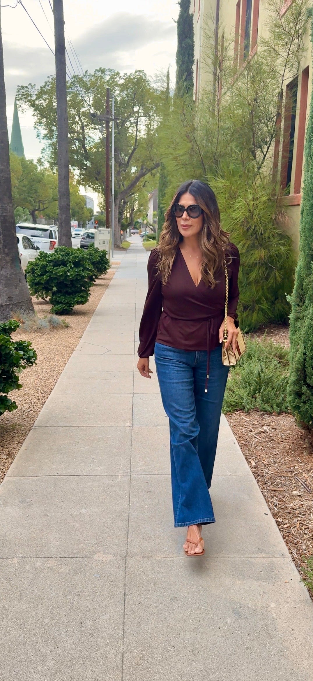 Espresso Stretch Wrap Long Sleeve Top