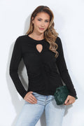 Black Stretch Keyhole Shirred Top