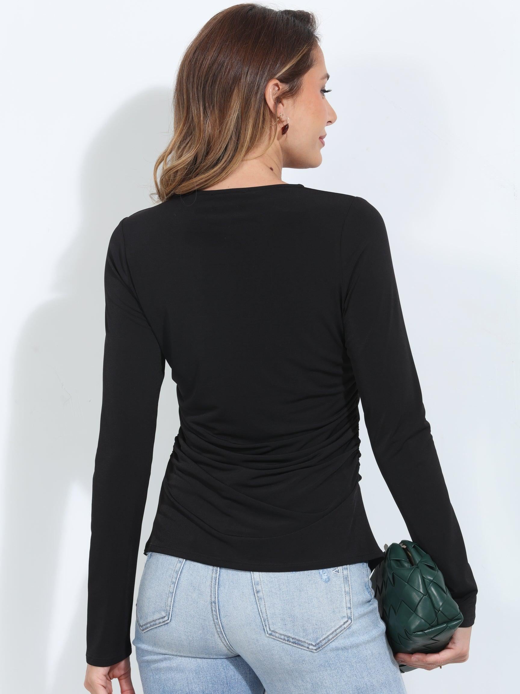 Black Stretch Keyhole Shirred Top-FINAL SALE
