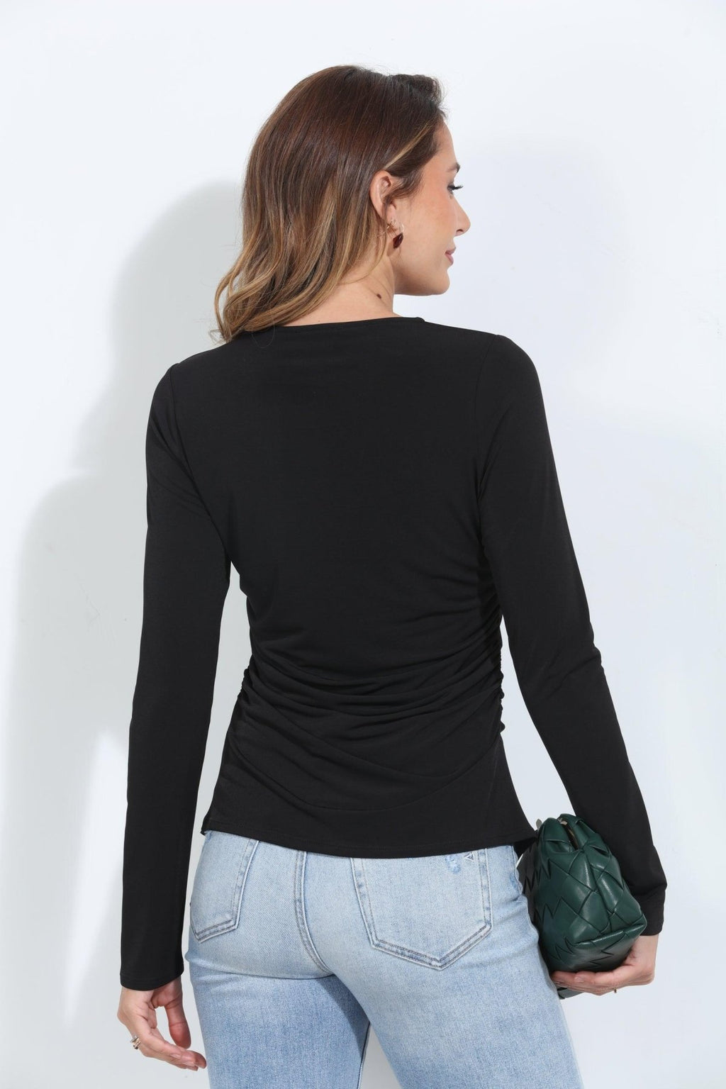Black Stretch Keyhole Shirred Top