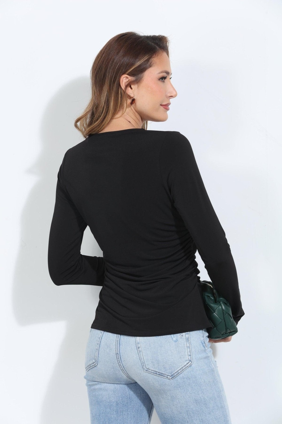 Black Stretch Keyhole Shirred Top-FINAL SALE