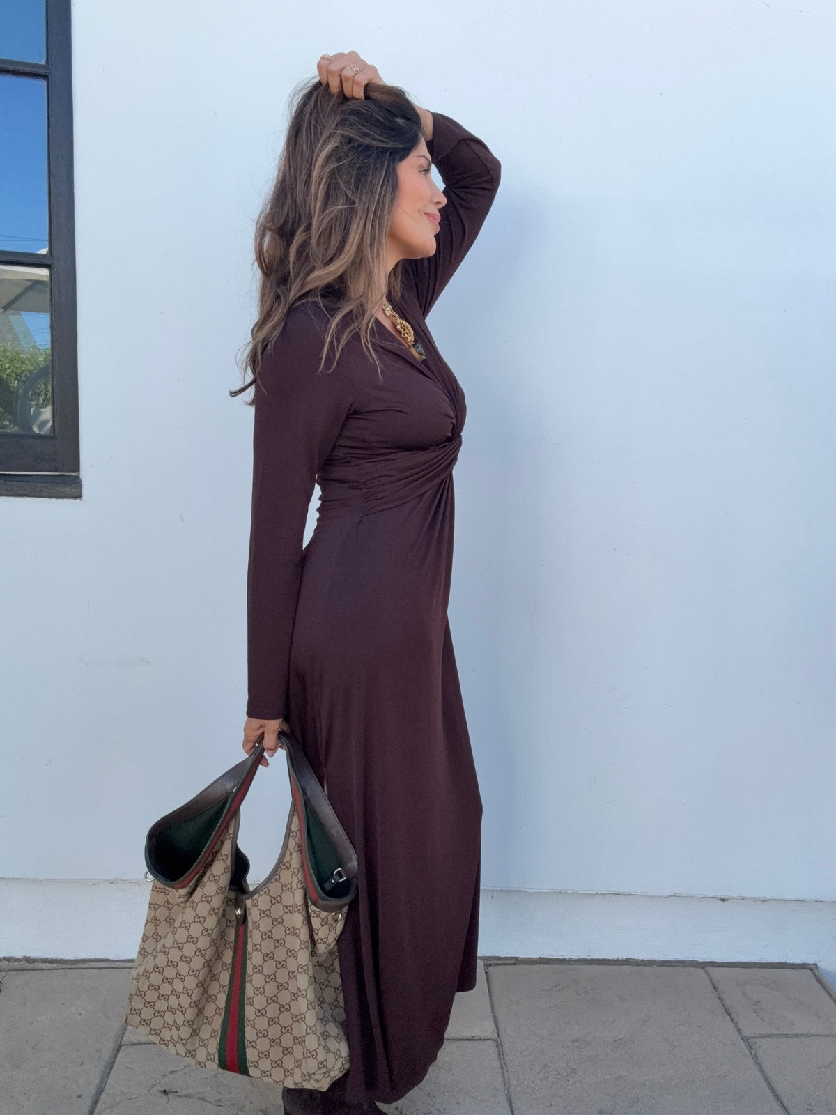 Espresso Stretch Twist Long Sleeve Maxi