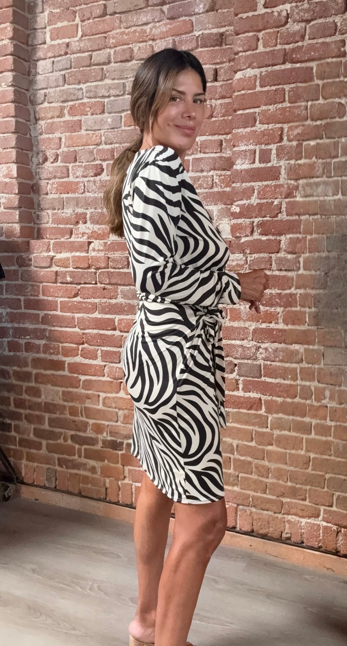 Mara Zebra Stretch Faux Wrap Dress-BEST SELLER