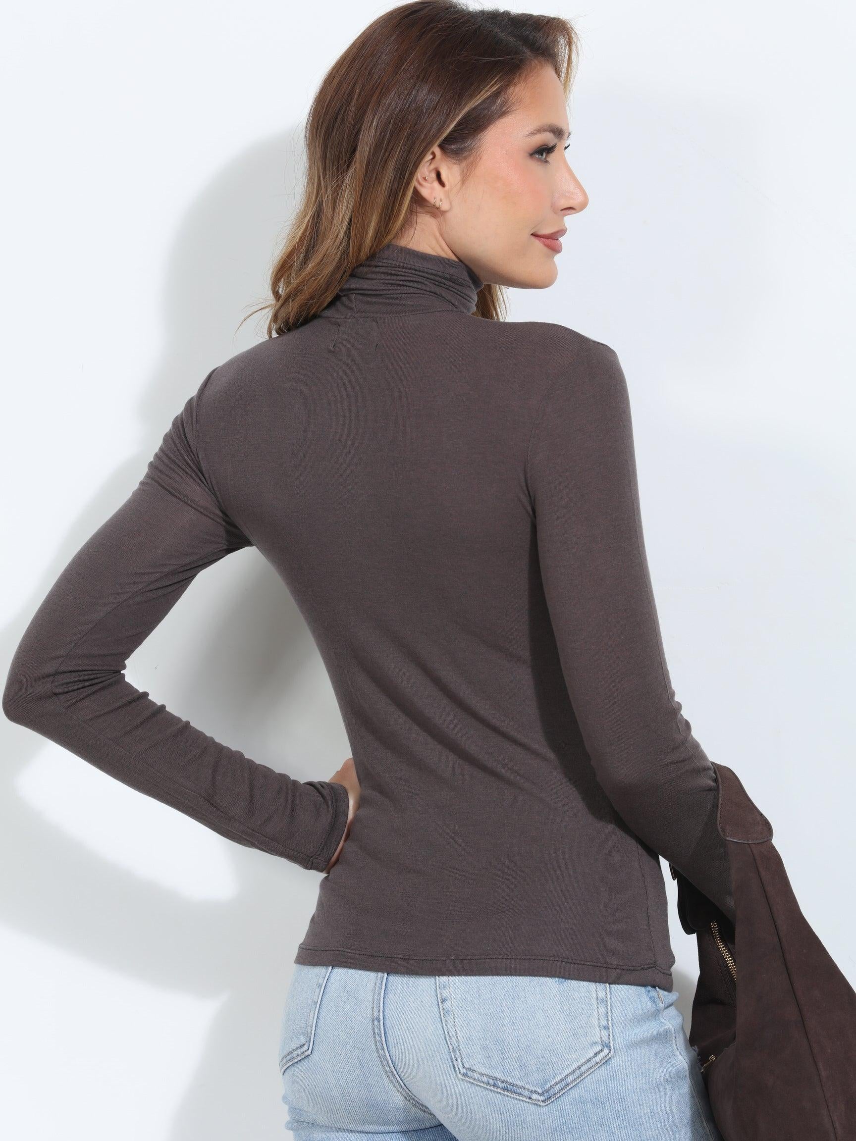 Ultra Stretch Tencel High Neck Top- Charcoal- FINAL SALE