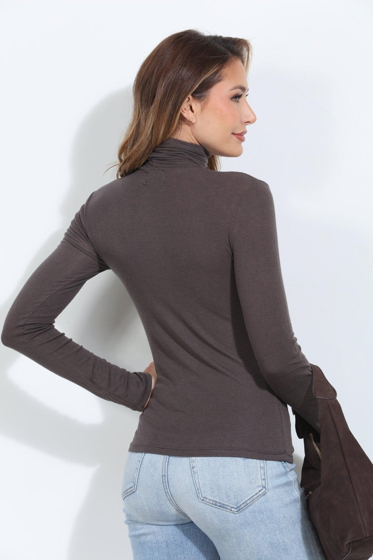 Ultra Stretch Tencel High Neck Top- Charcoal- FINAL SALE