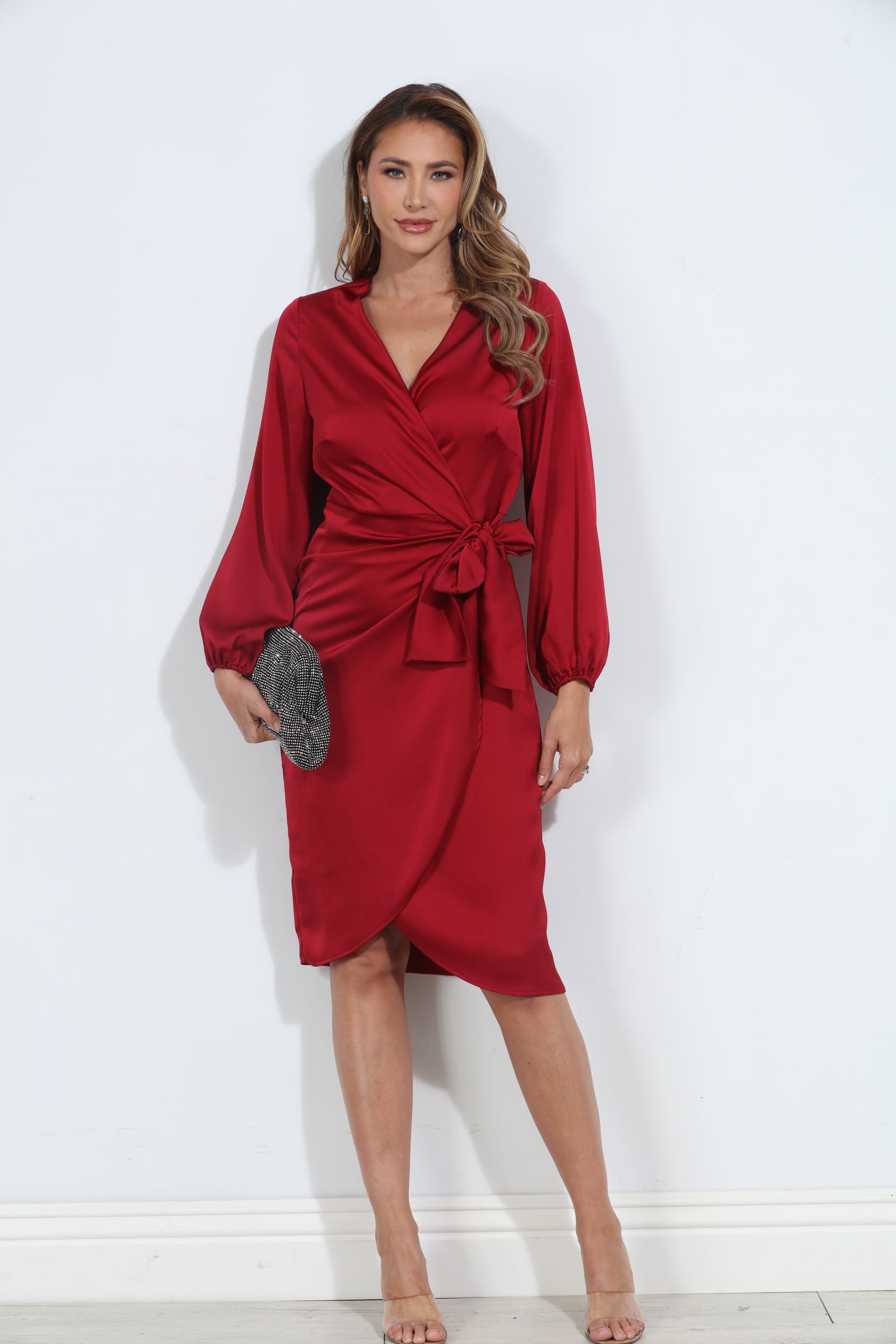 Ruby Satin Woven Wrap Dress