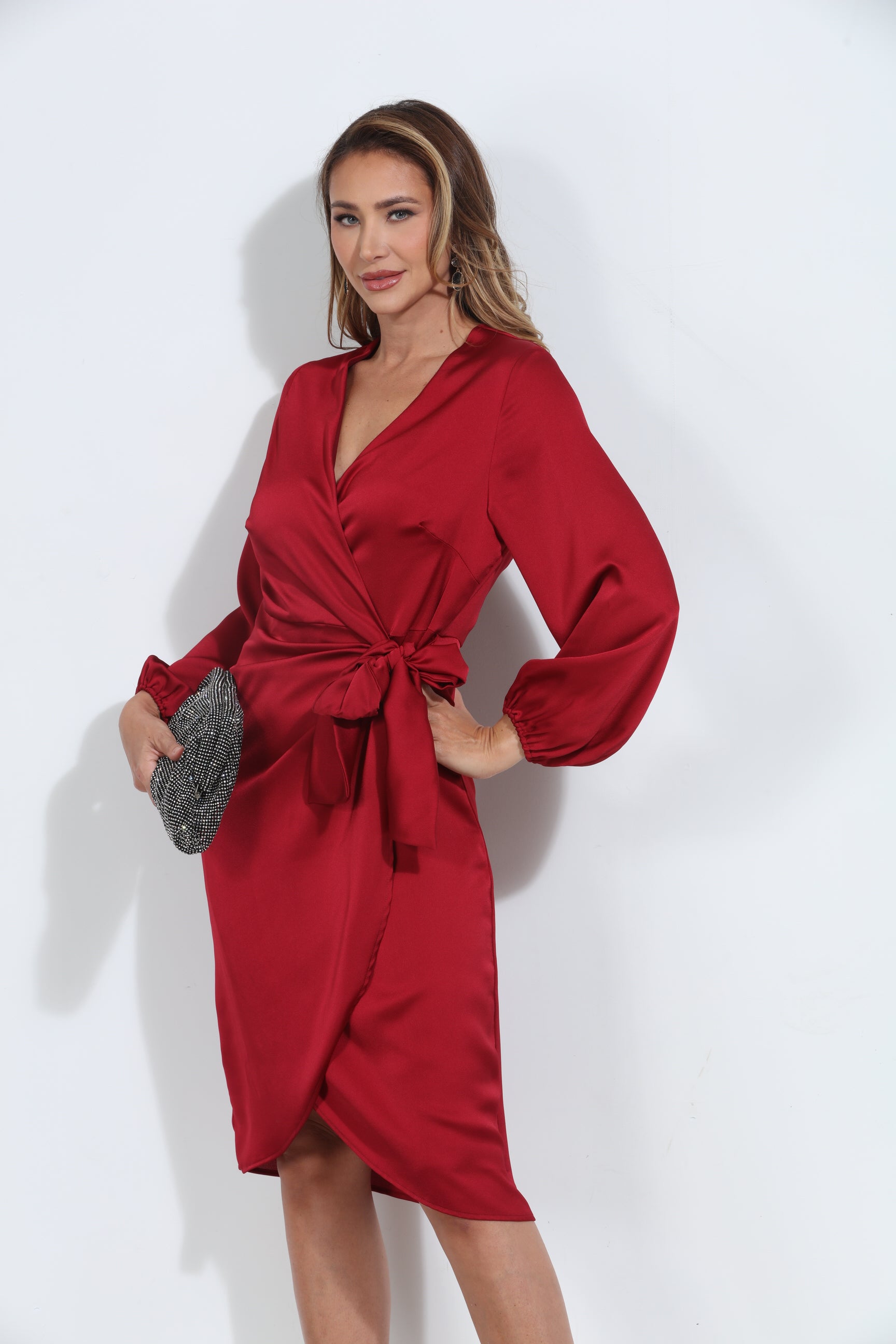 Ruby Satin Woven Wrap Dress