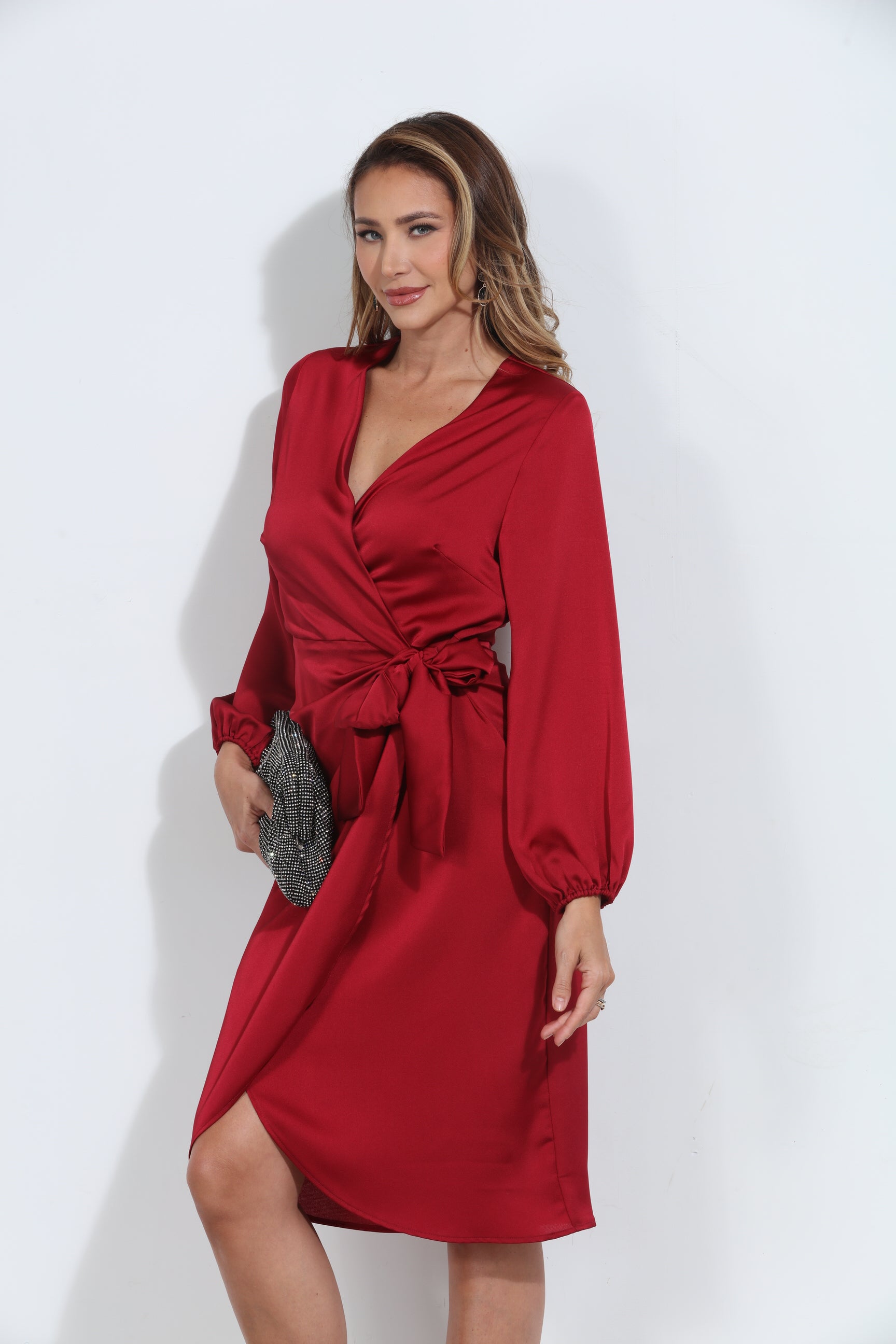 Ruby Satin Woven Wrap Dress