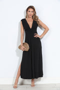 Black Stretch Deep V Maxi Dress-BEST SELLER