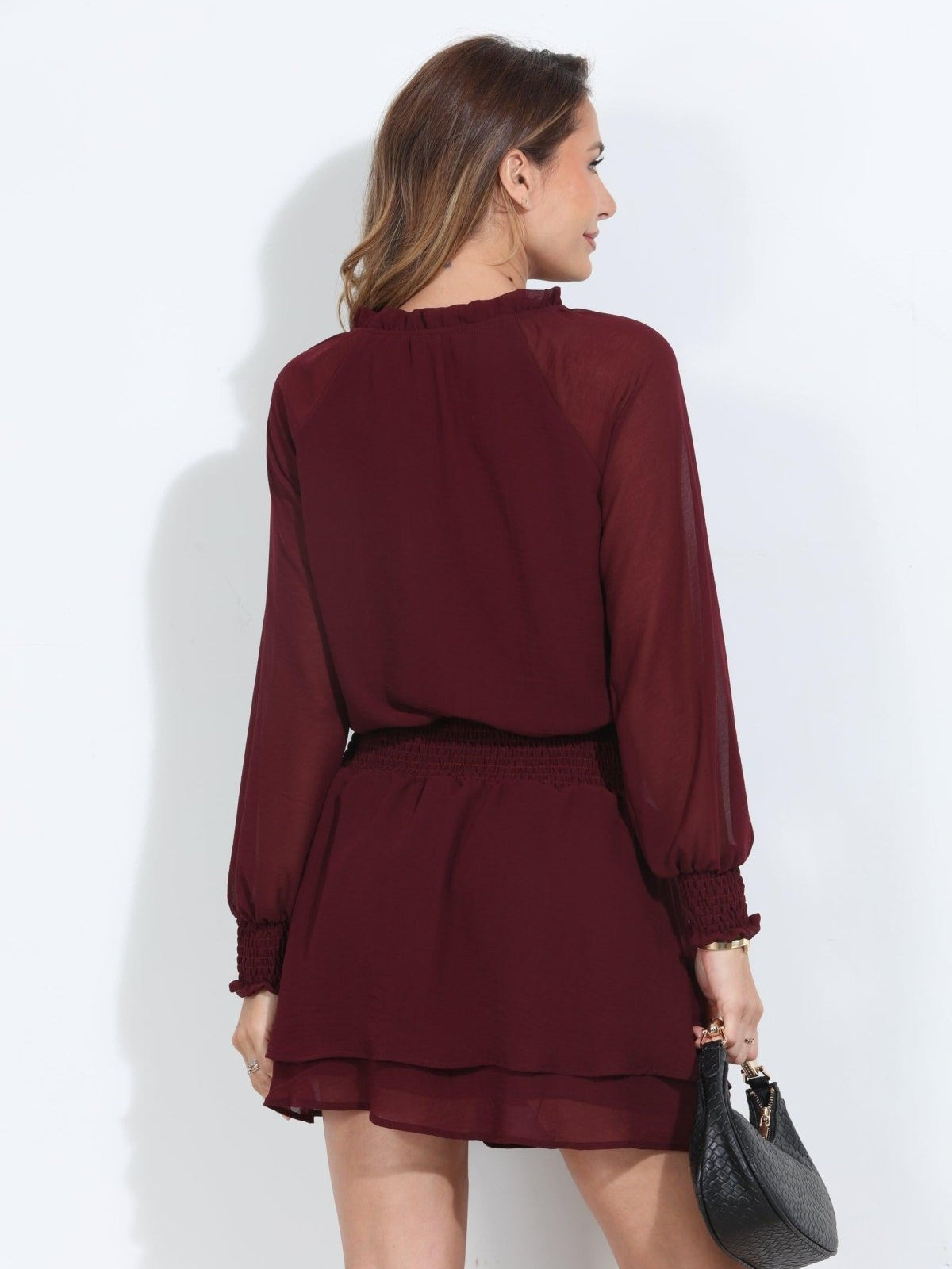 Burgundy Chiffon Smocked Dress