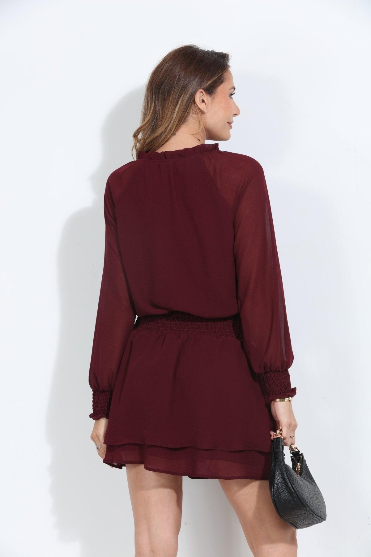 Burgundy Chiffon Smocked Dress S Burgundy Chiffon Smocked Dress S