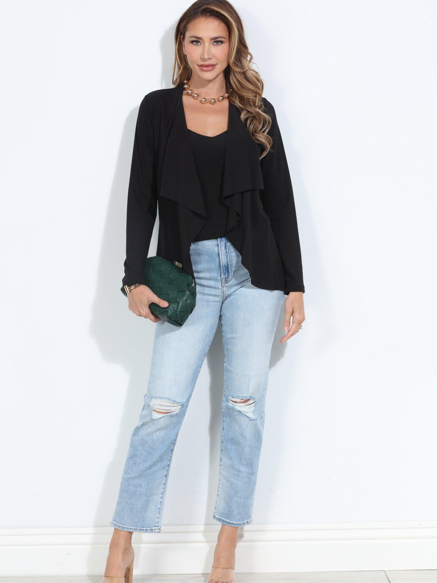 Black Soft Ponti Drape Blazer-BEST SELLER