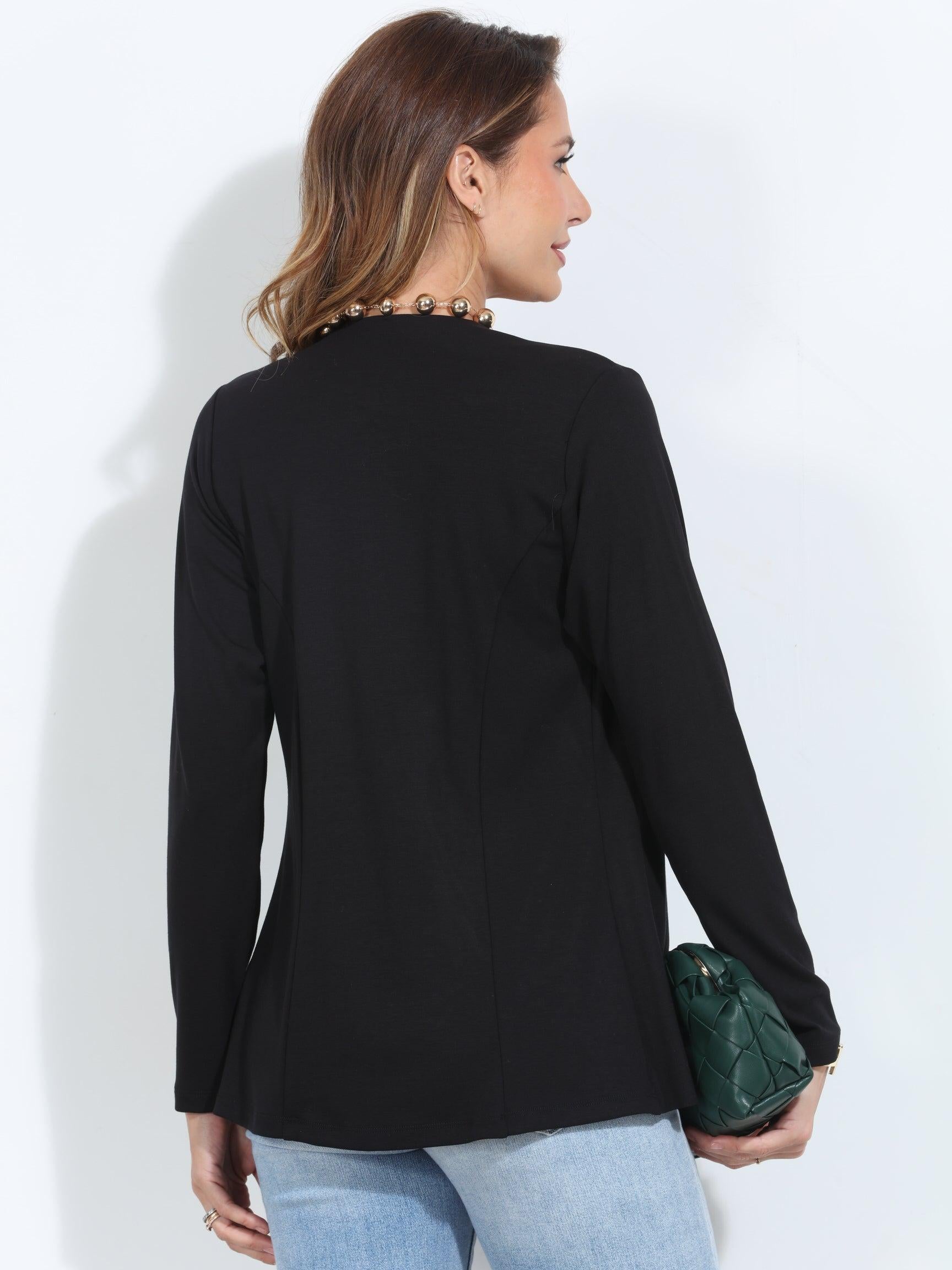 Black Soft Ponti Drape Blazer-BEST SELLER