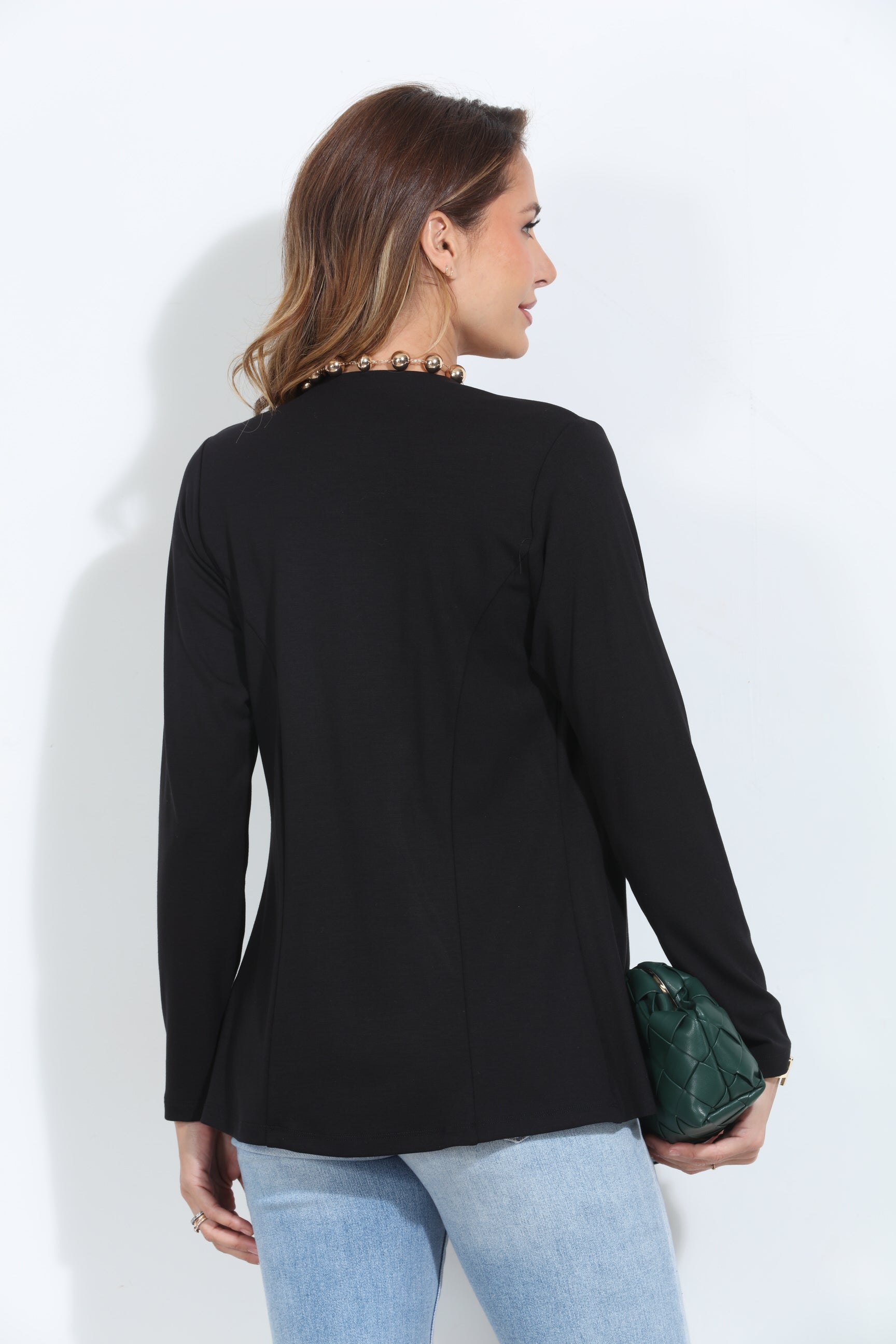 Black Soft Ponti Drape Blazer-BEST SELLER