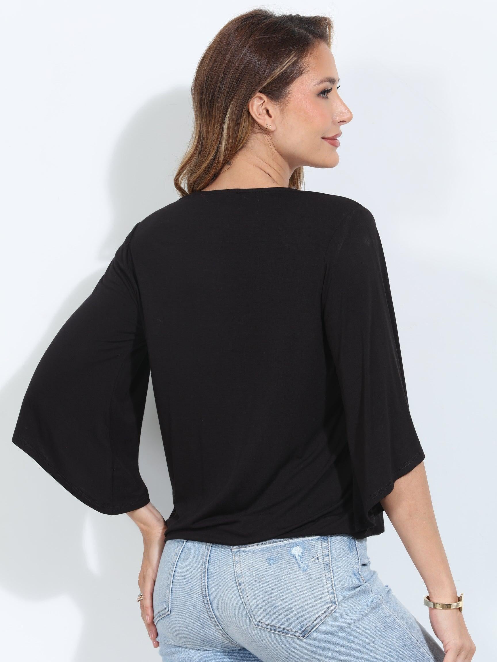 Black Cupro Surplice Top-BEST SELLER