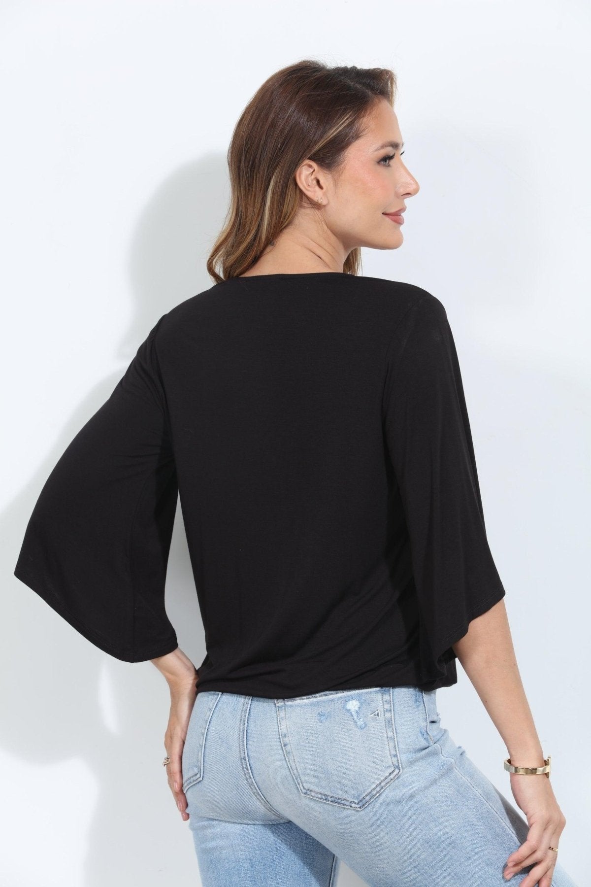 Black Cupro Surplice Top-BEST SELLER