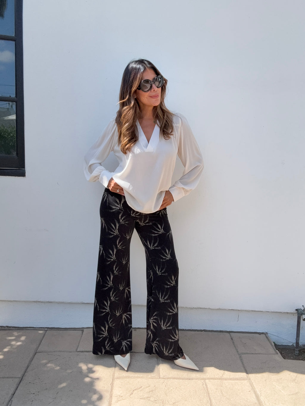 Buff V Neck Puffed Sleeve Blouse-BEST SELLER