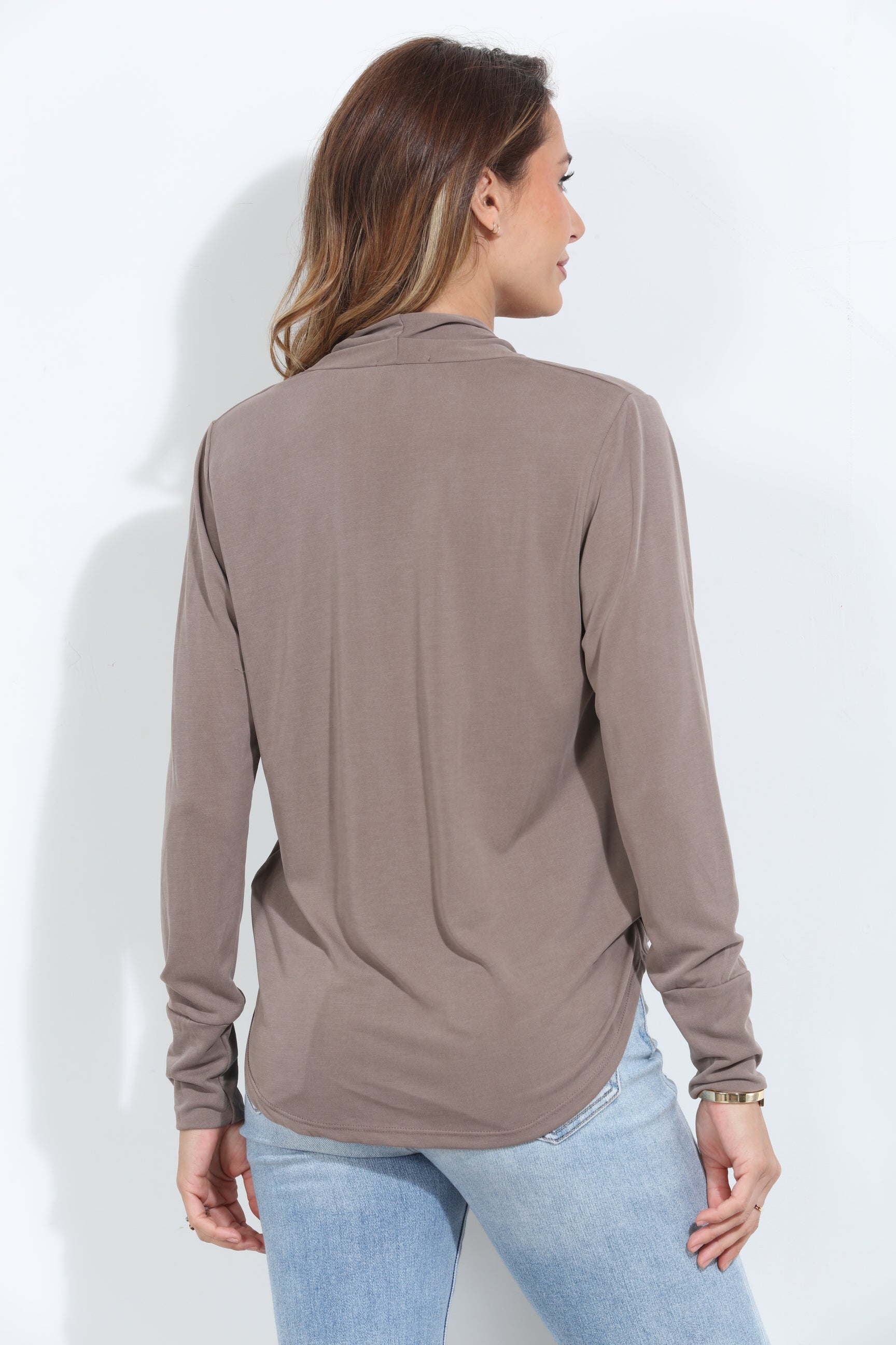 Dark Taupe Cupro Draped Surplice Top - BEST SELLER