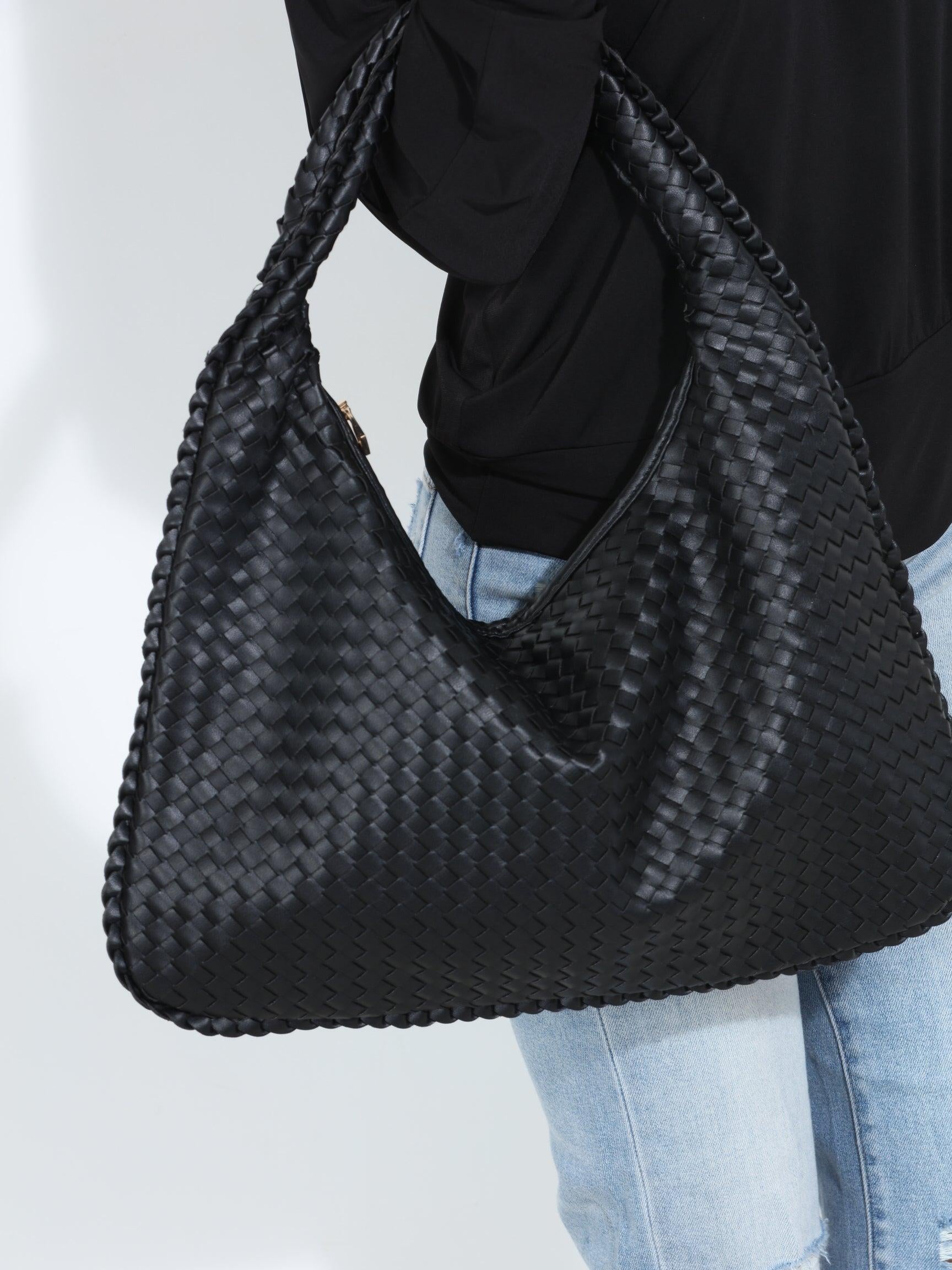 Black Woven Shoulder Purse