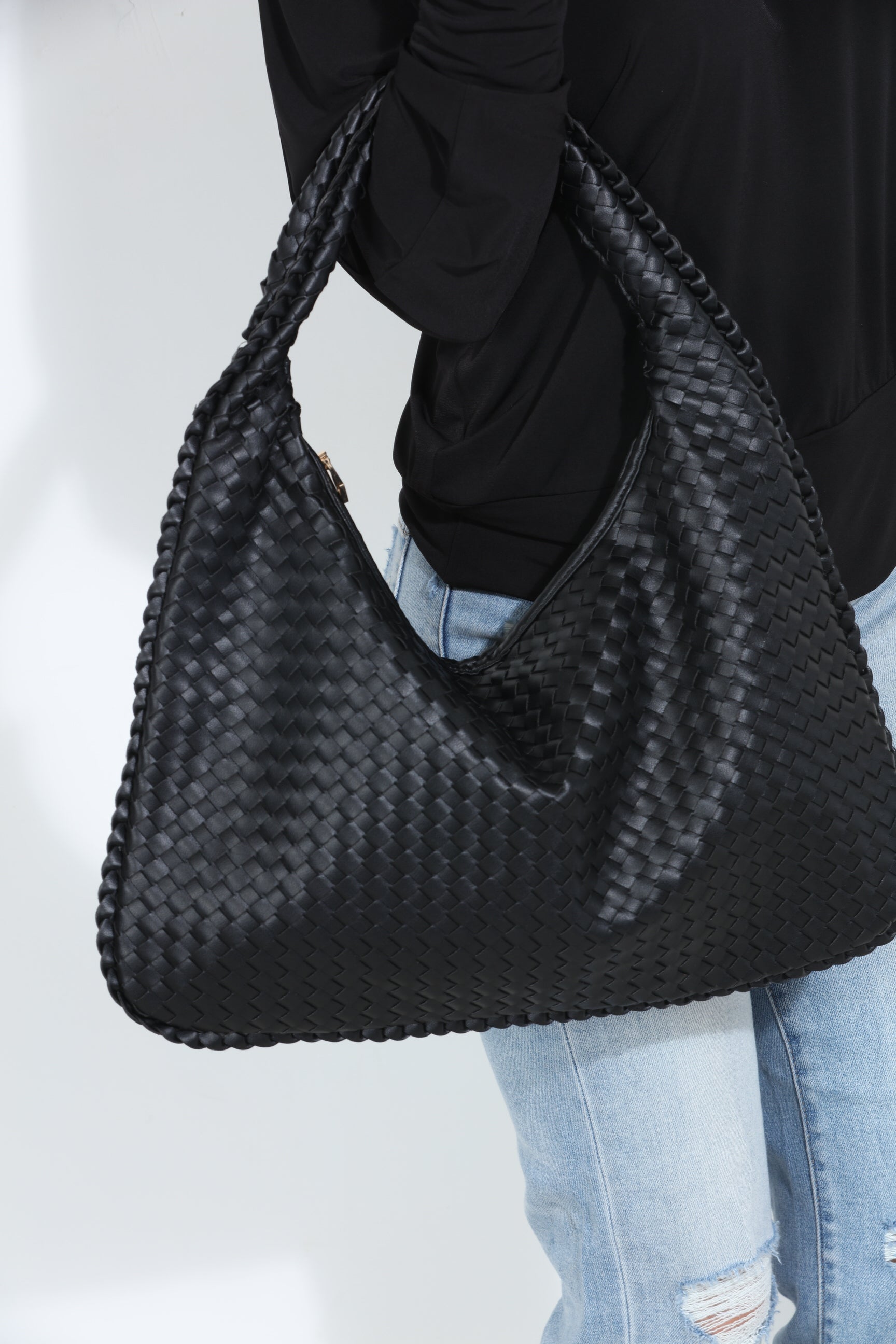 Black Woven Shoulder Purse