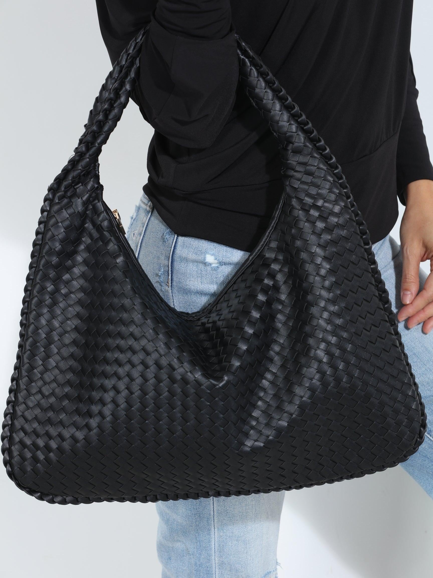 Black Woven Shoulder Purse