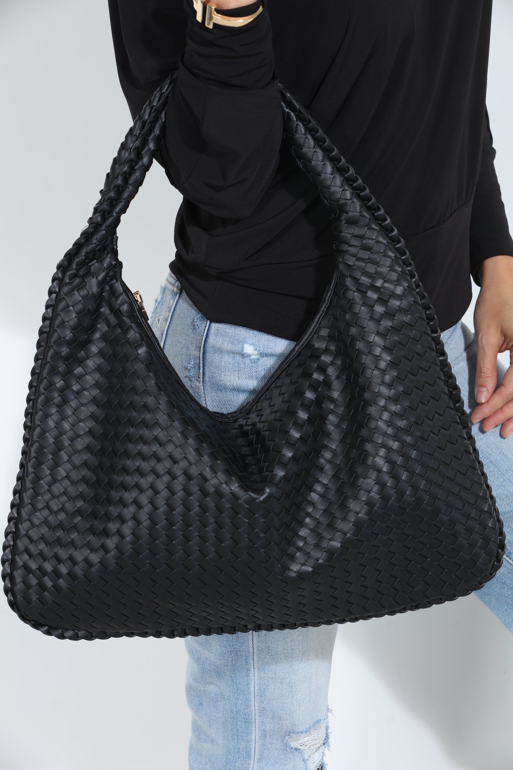 Black Woven Shoulder Purse