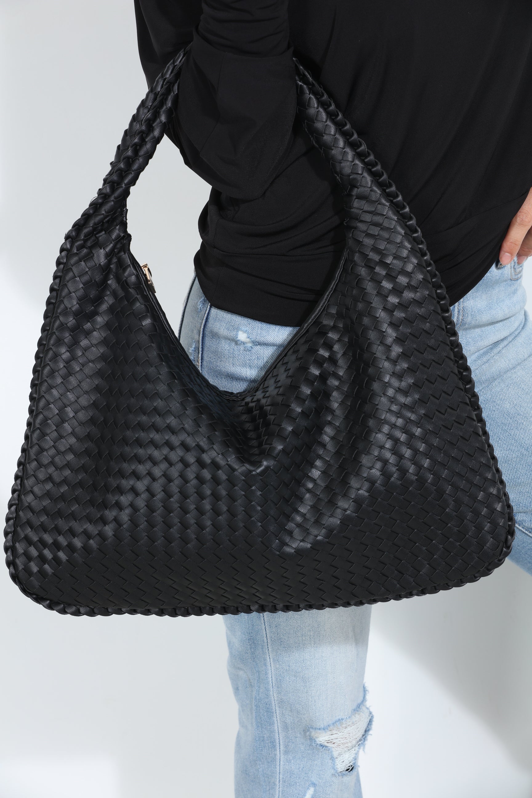 Black Woven Shoulder Purse