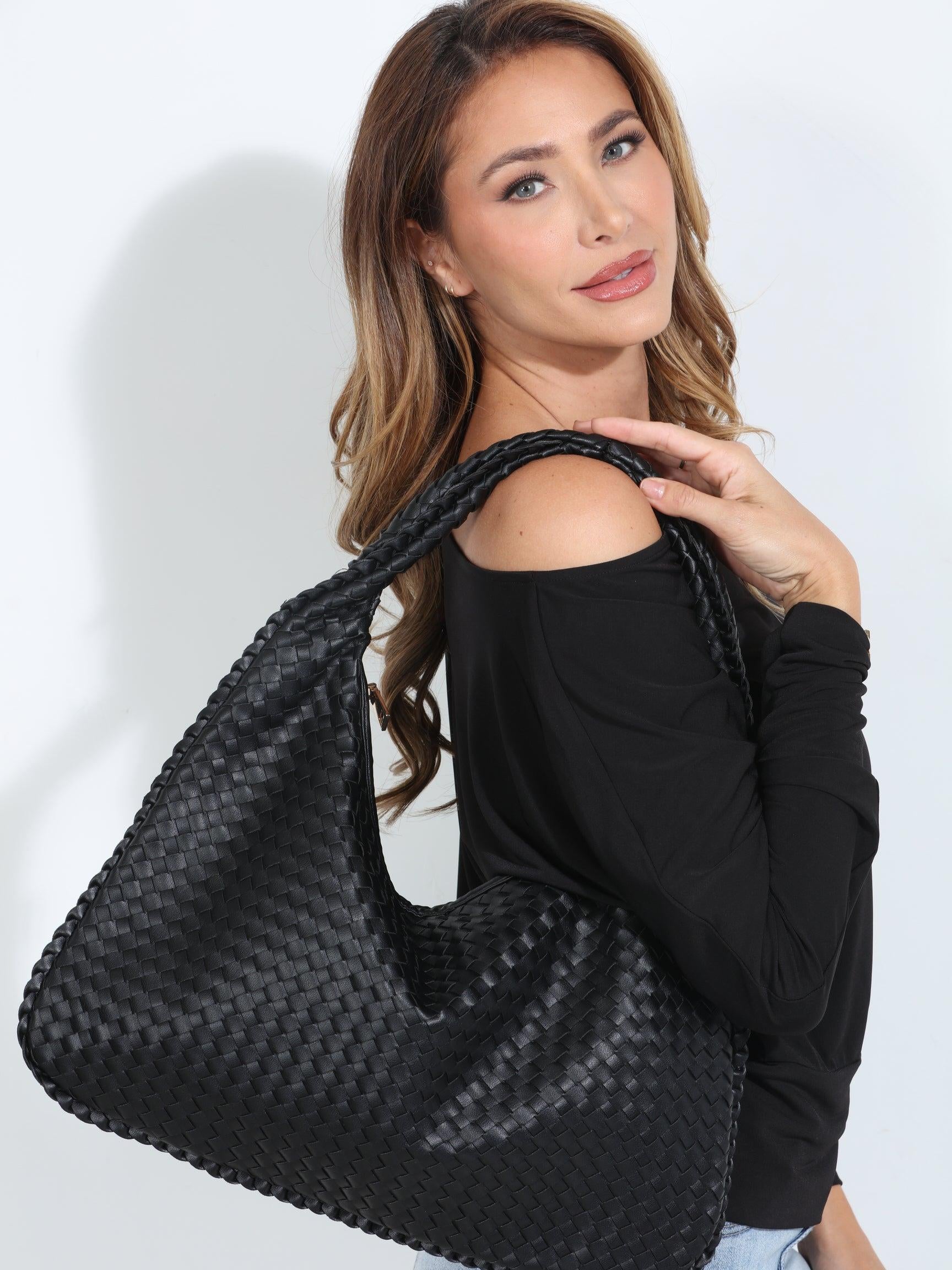 Black Woven Shoulder Purse