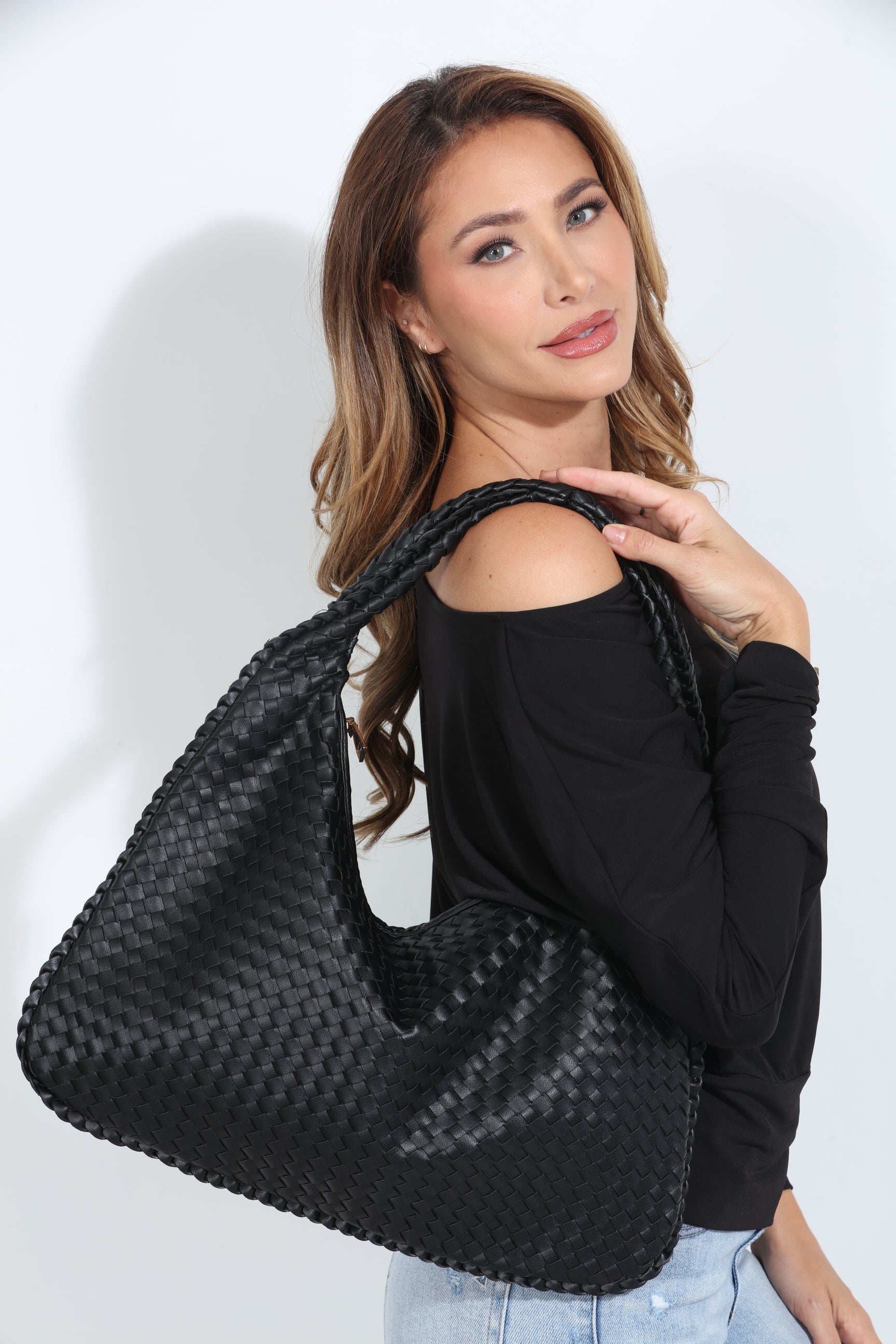 Black Woven Shoulder Purse