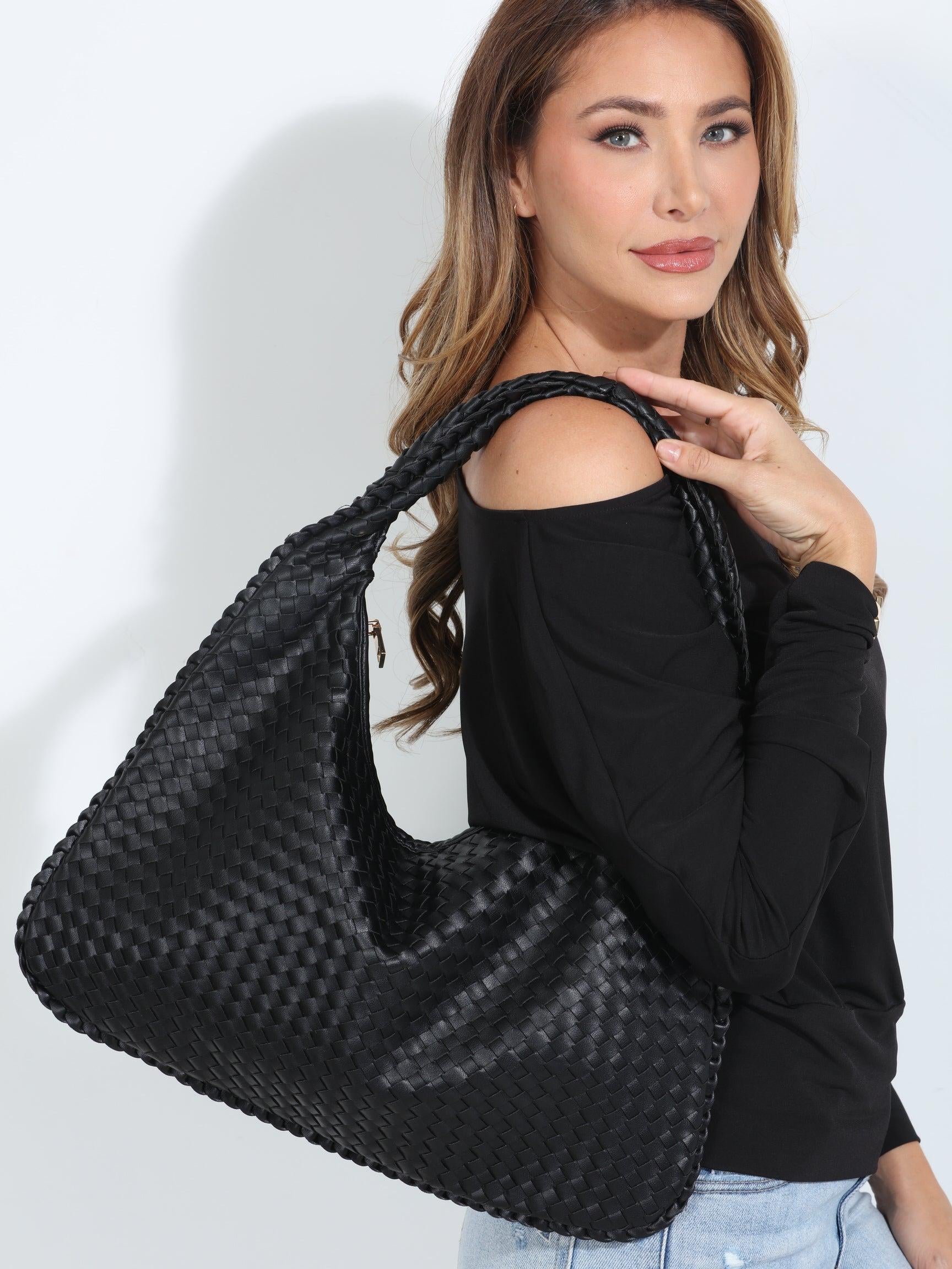 Black Woven Shoulder Purse