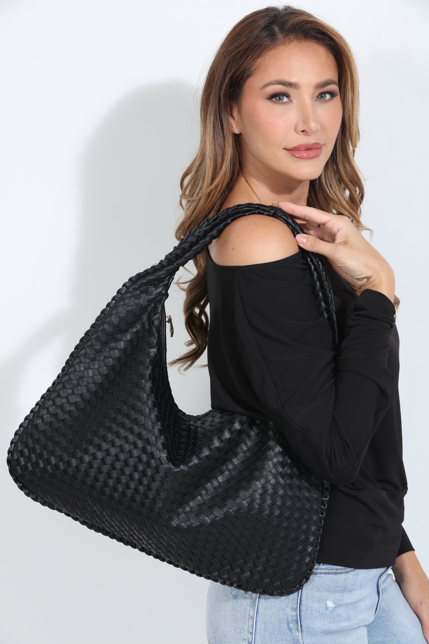 Black Woven Shoulder Purse