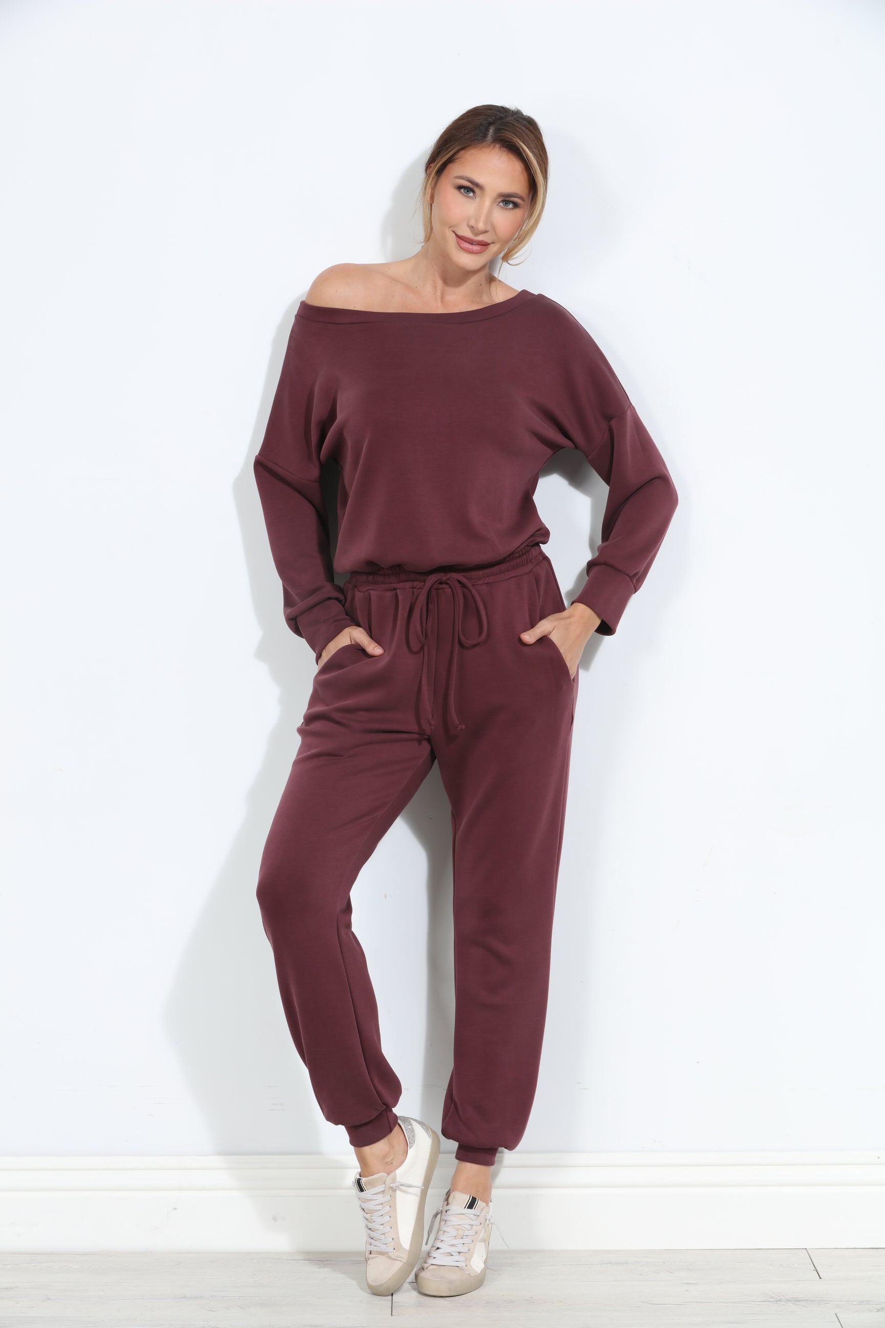 Wine Soft Stretch Jumpsuit-BEST SELLER