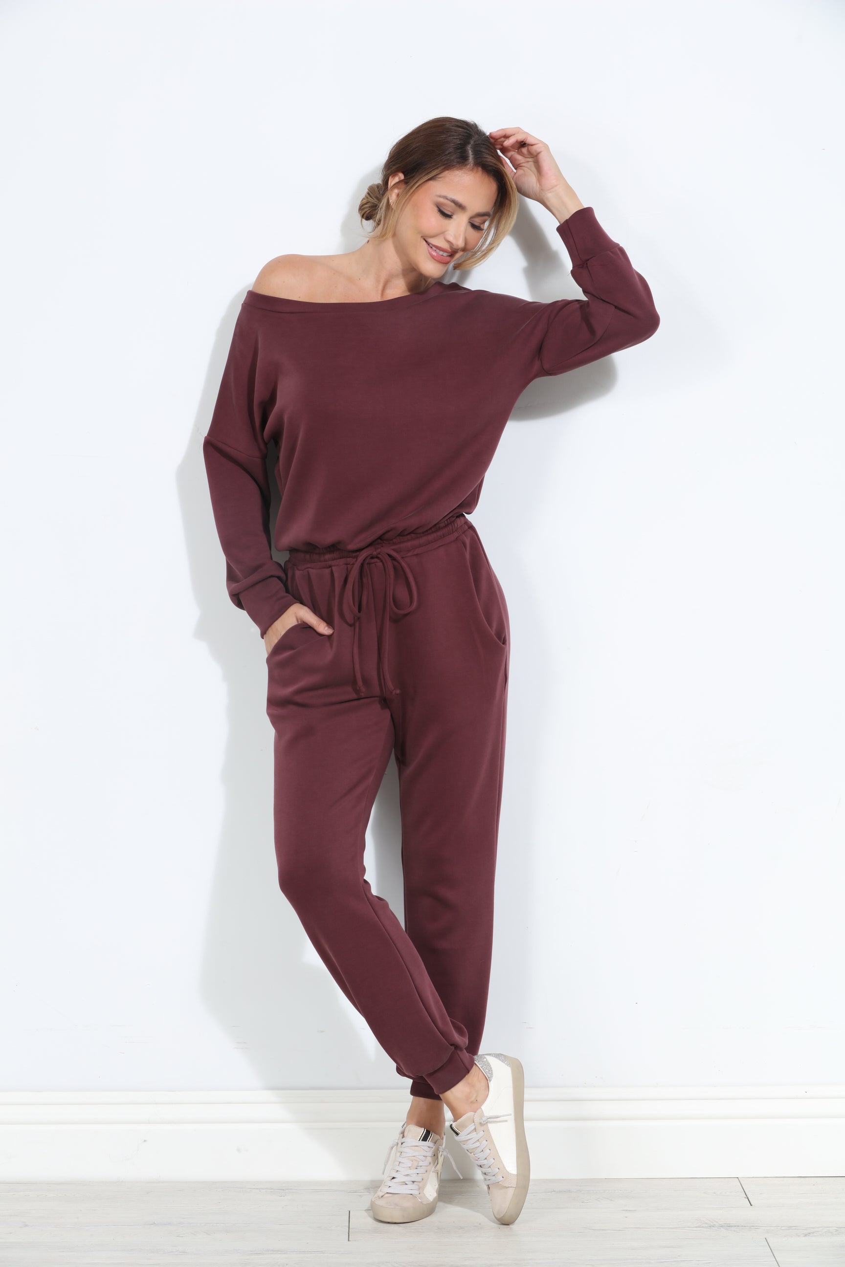 Wine Soft Stretch Jumpsuit-BEST SELLER