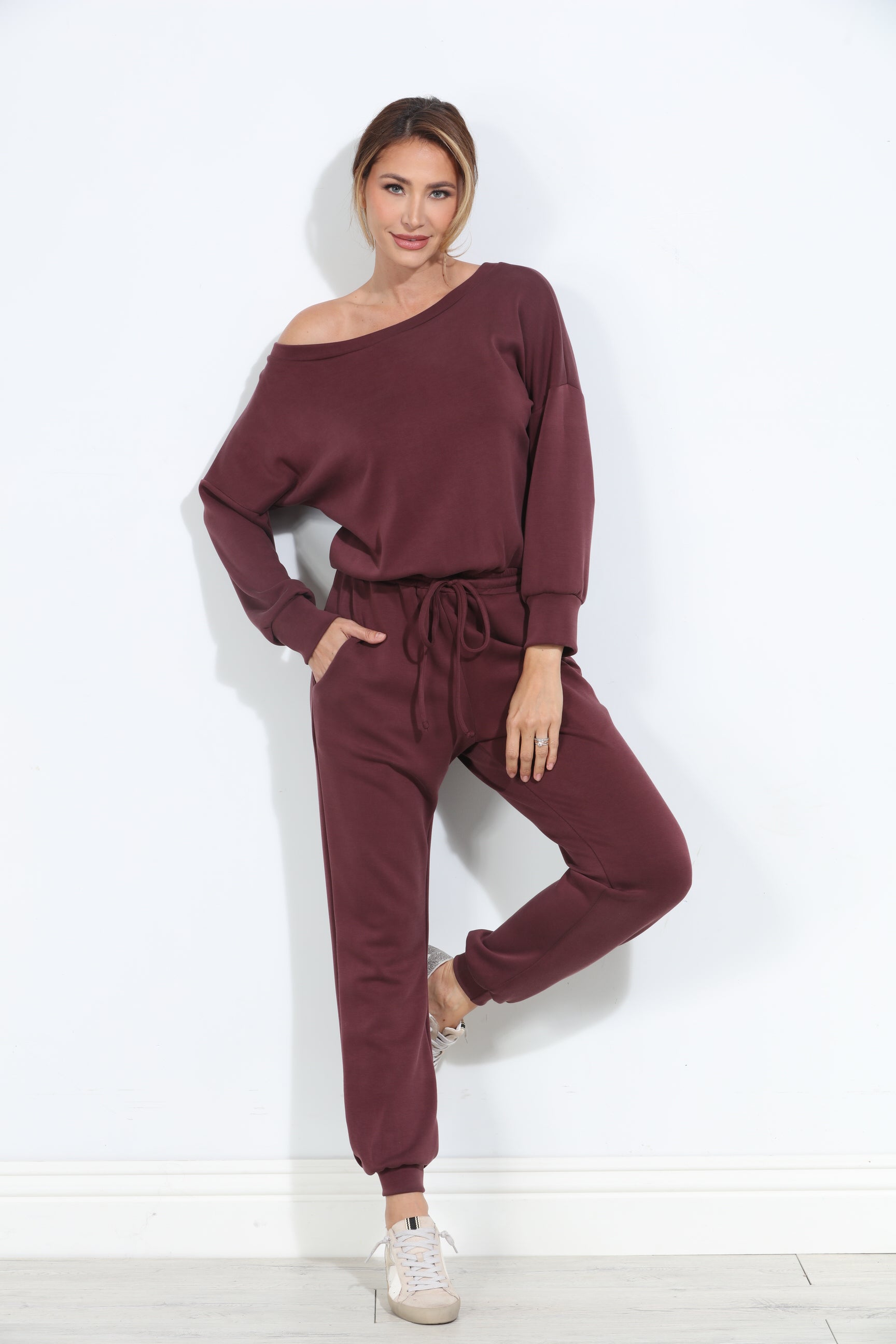 Wine Soft Stretch Jumpsuit-BEST SELLER