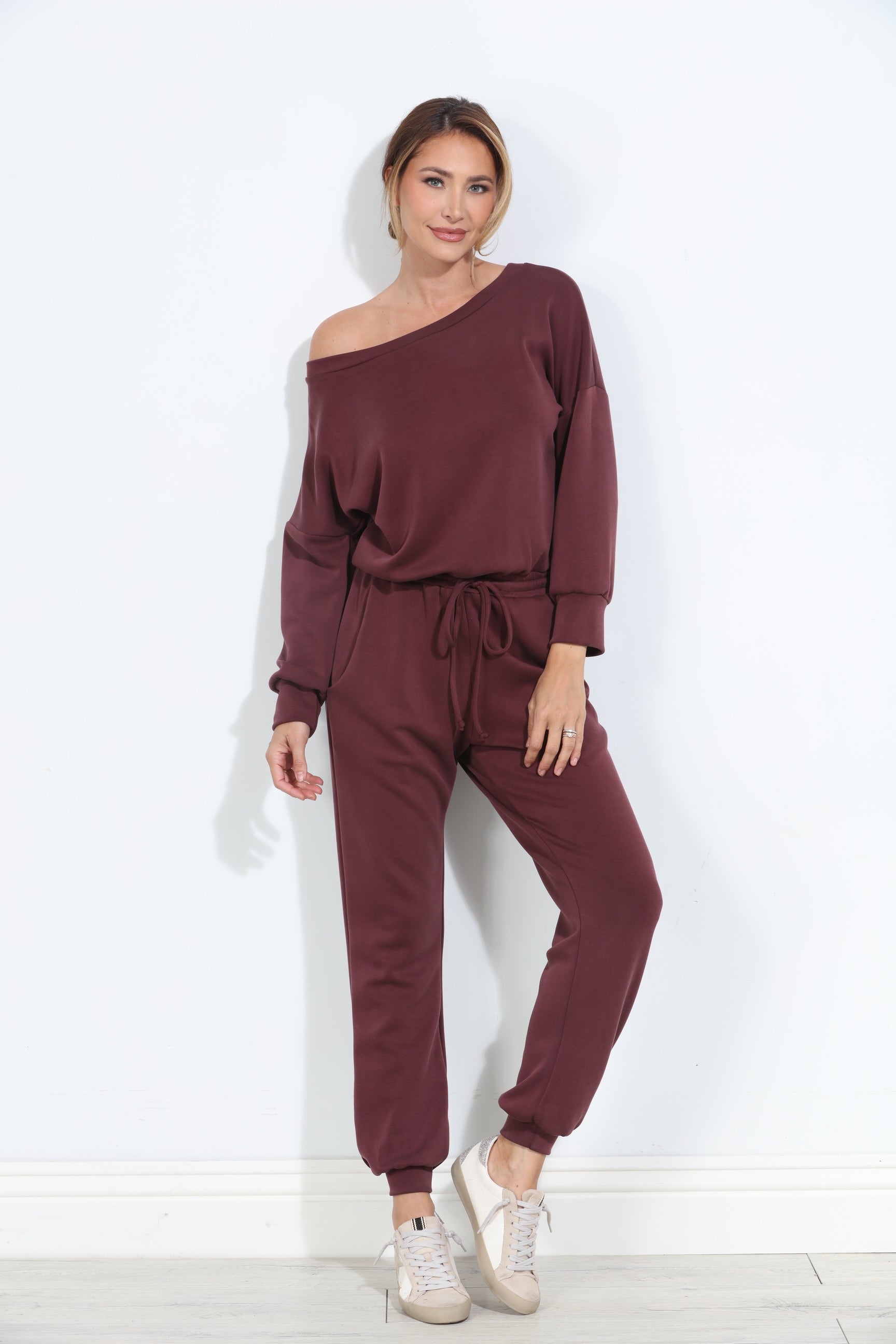 Wine Soft Stretch Jumpsuit-BEST SELLER