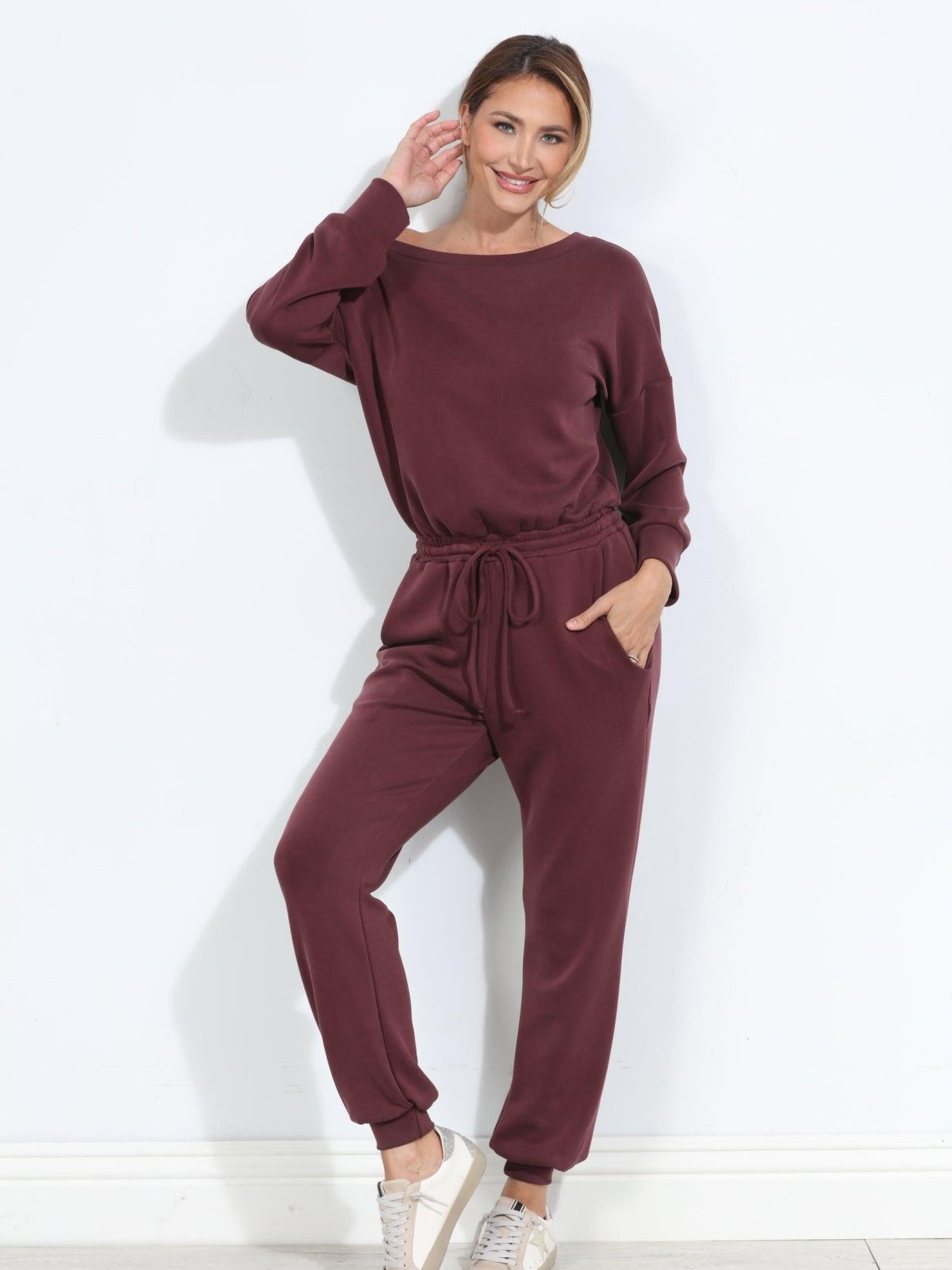 Wine Soft Stretch Jumpsuit-BEST SELLER