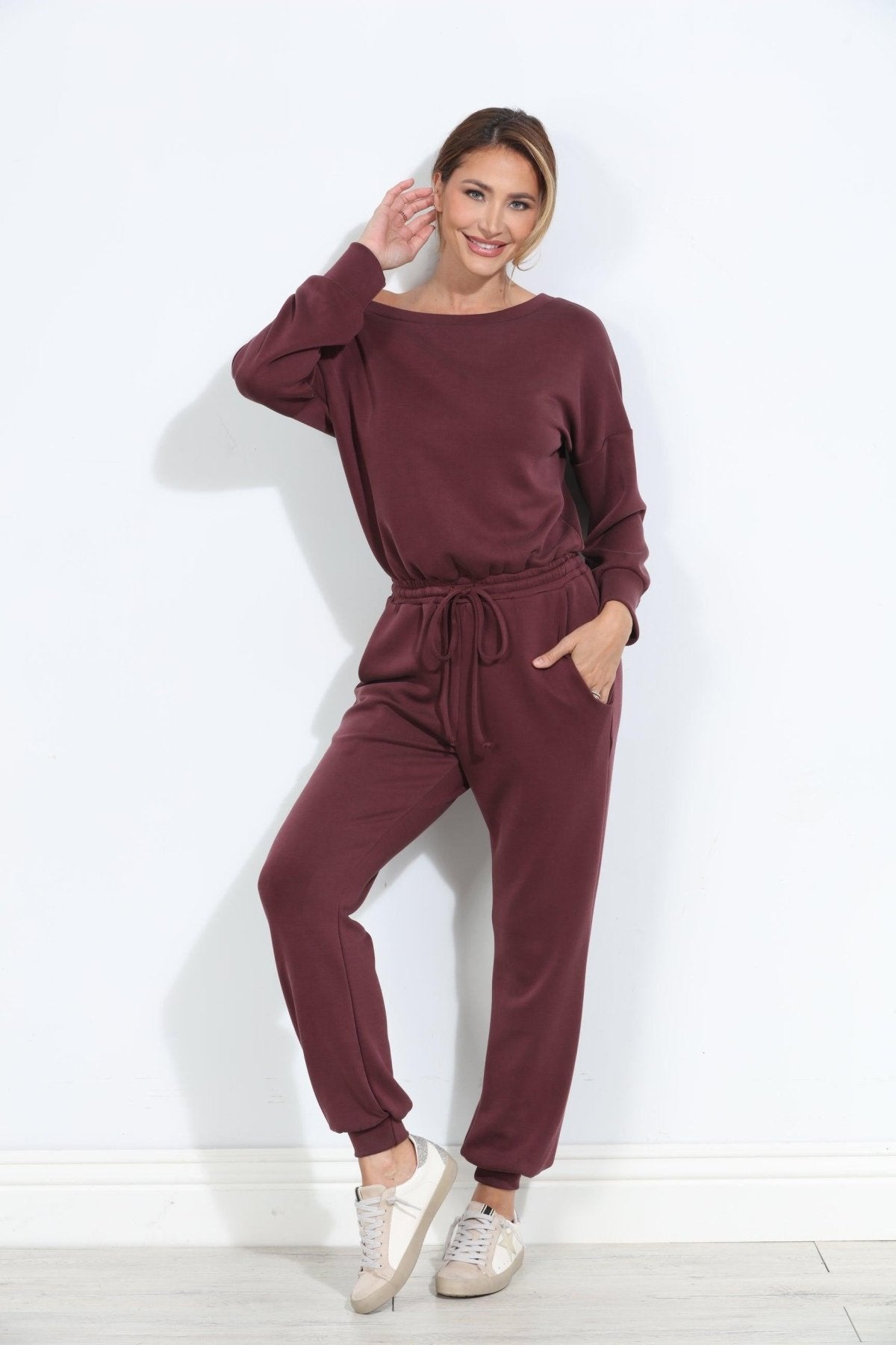 Wine Soft Stretch Jumpsuit-BEST SELLER