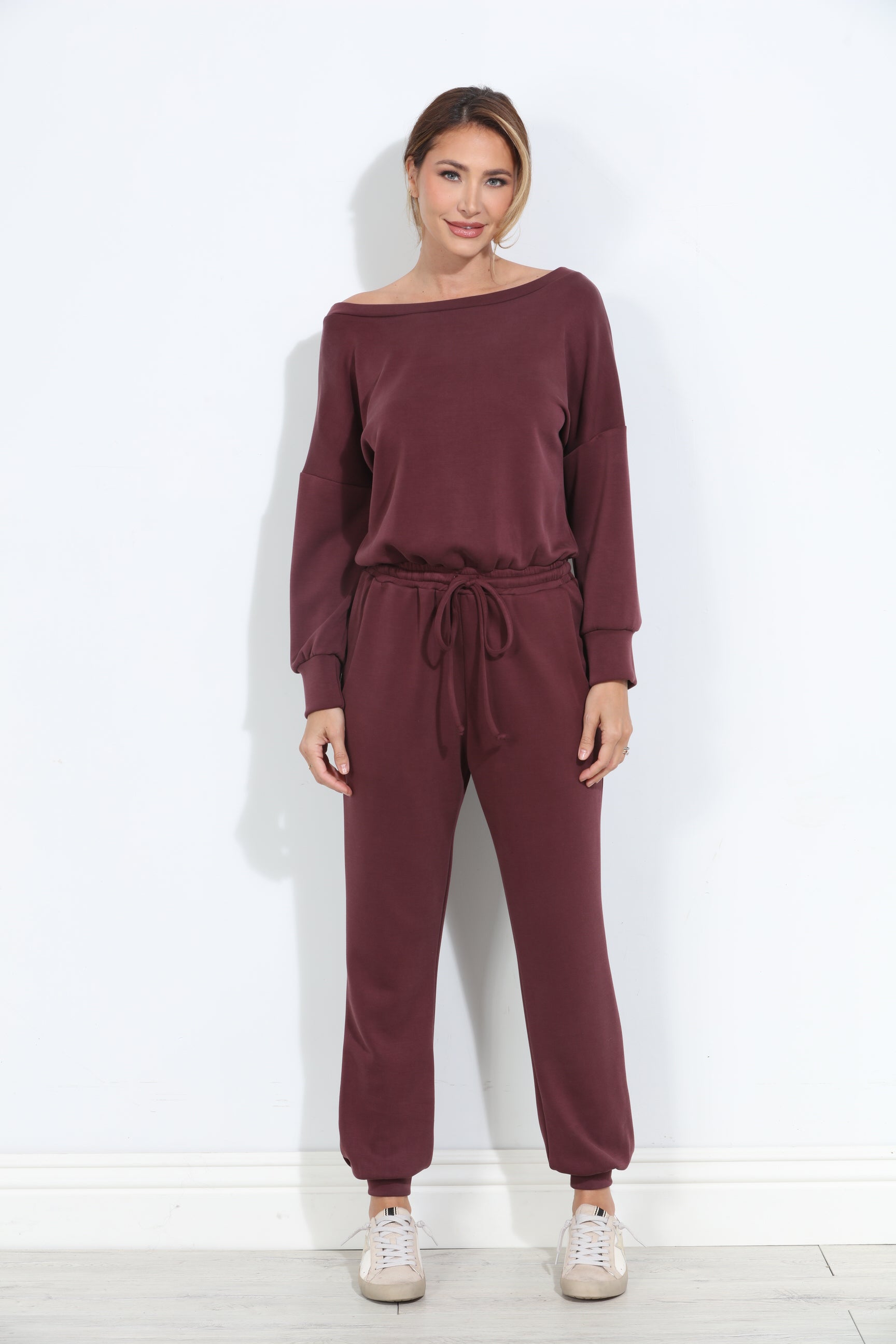 Wine Soft Stretch Jumpsuit-BEST SELLER