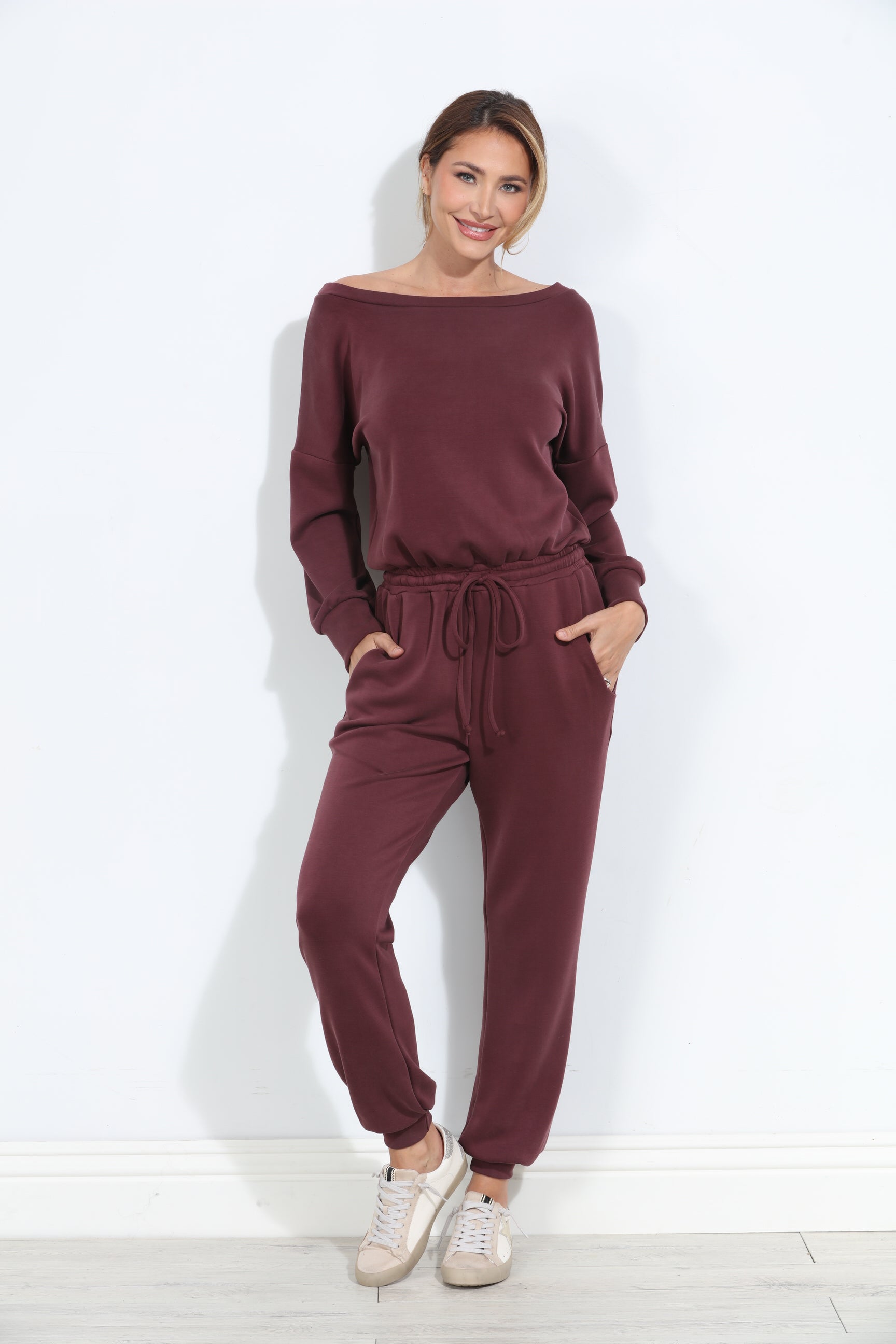 Wine Soft Stretch Jumpsuit-BEST SELLER